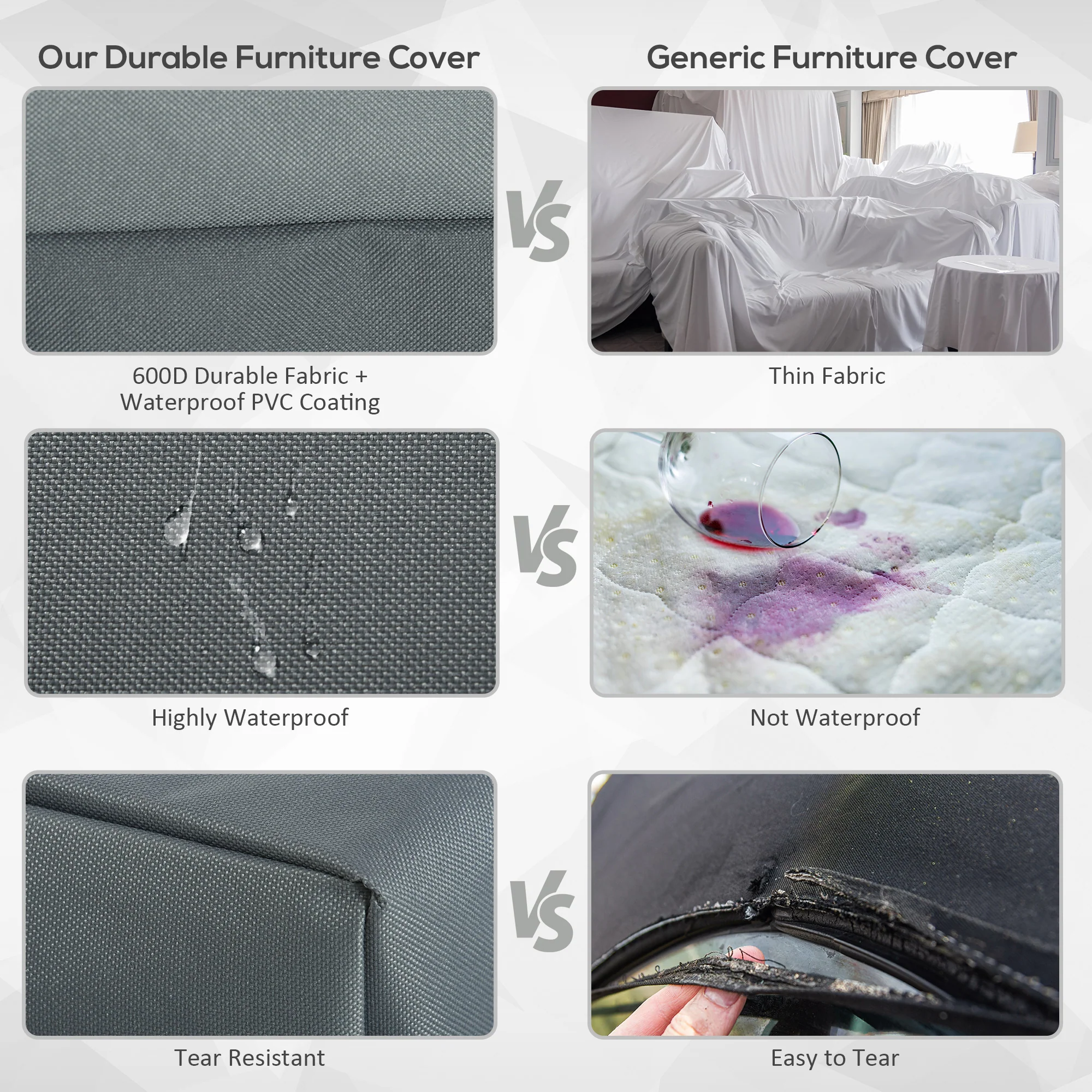 Rectangular Patio Furniture Cover, 3 Seater Sofa Set Water UV Resistant 600D Oxford Fabric, 190x72x76cm - Image 6