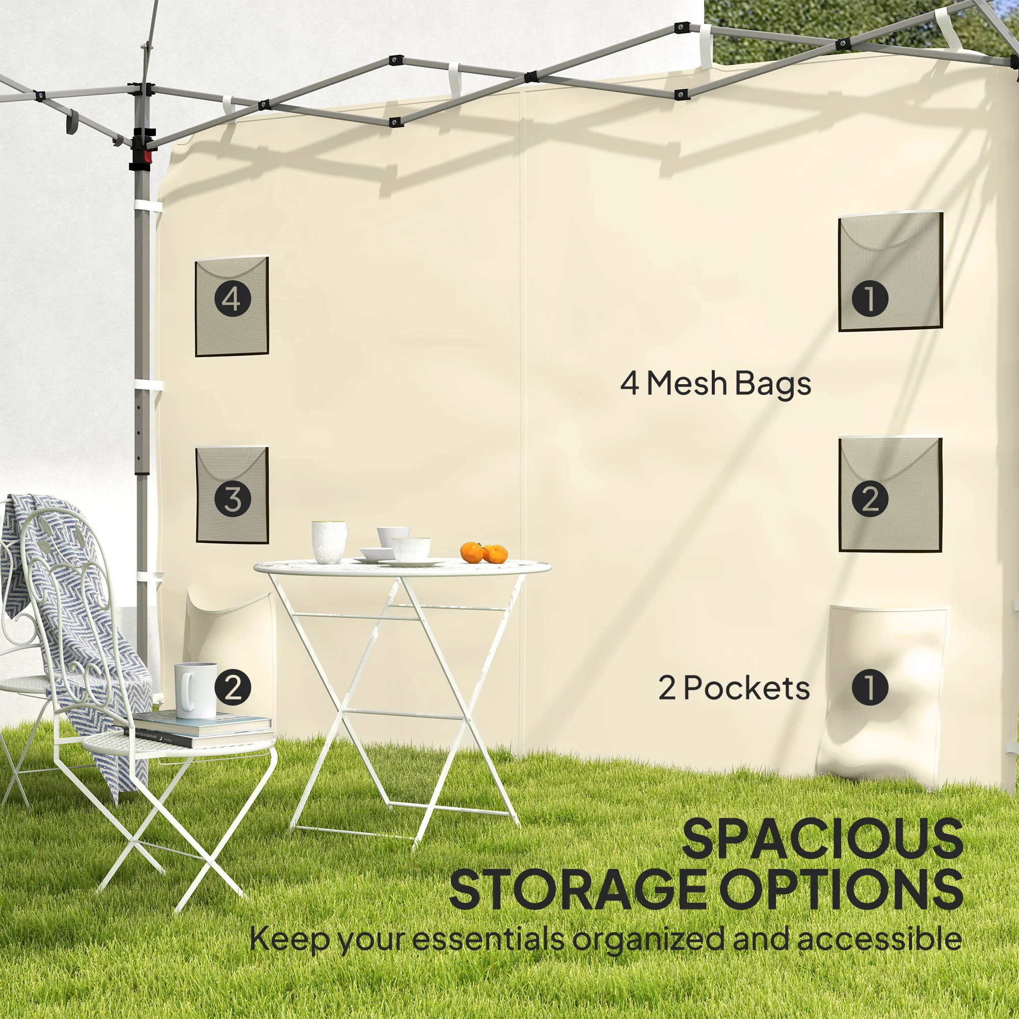 Replacement Gazebo Sidewall 195 x 295cm - Beige - Image 5