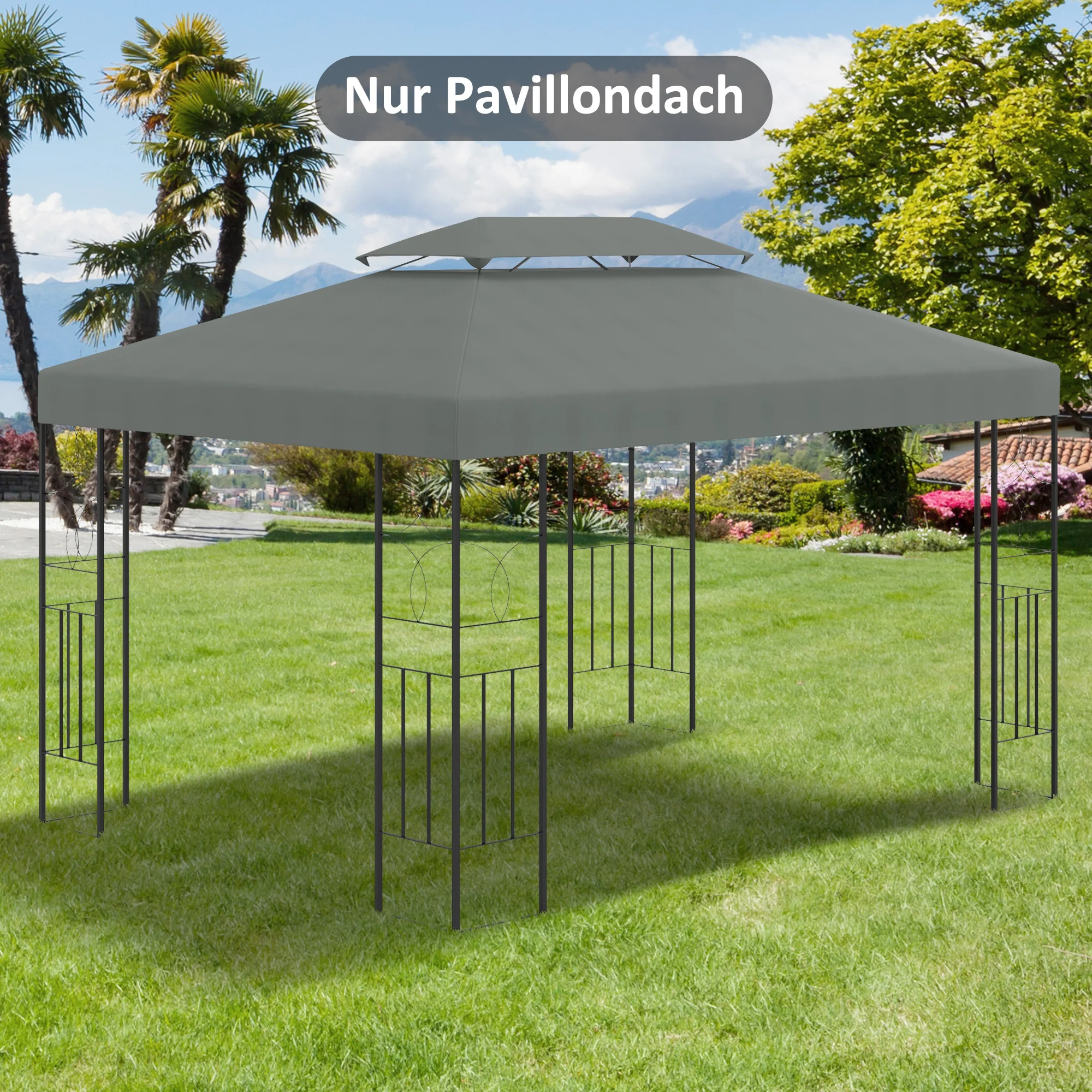 Replacement Roof, Gazebo/Tent Cover 3x4m Polyester, Dark Grey - Image 2