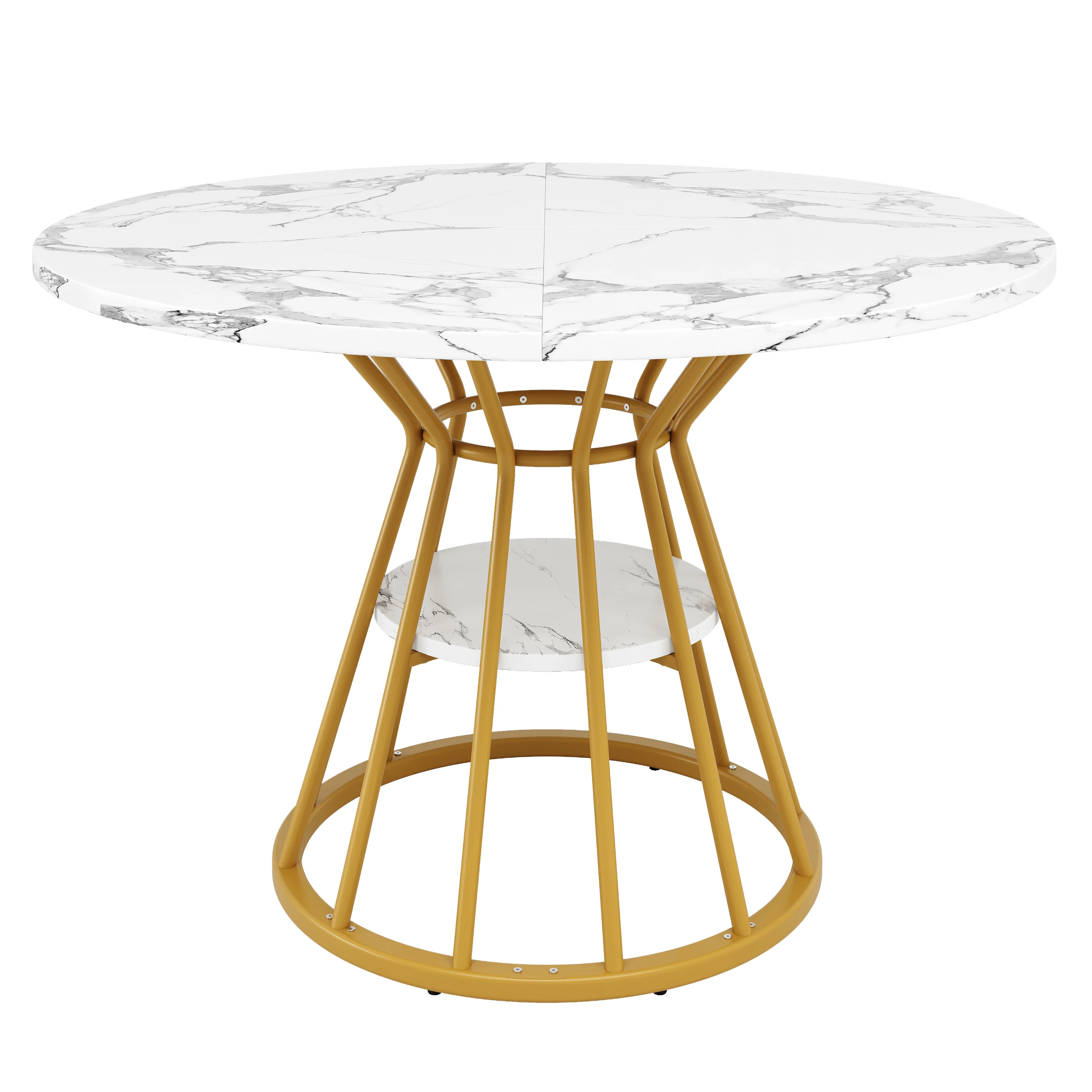 Round Dining Table, Metal Legs Marble Pattern, Gold/Black - Image 9