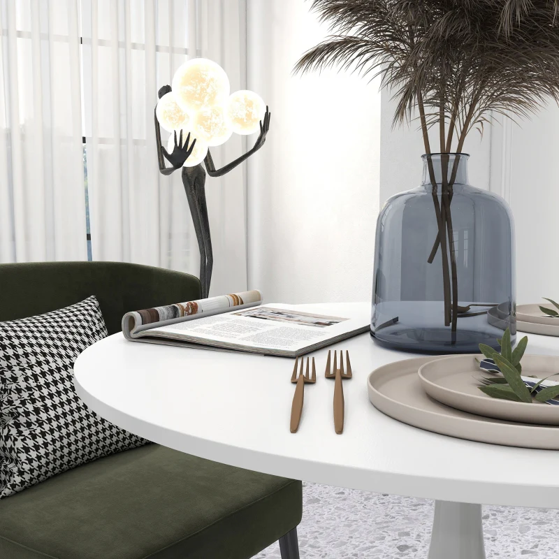 Round Dining Table Small Modern Steel Base White - Image 6