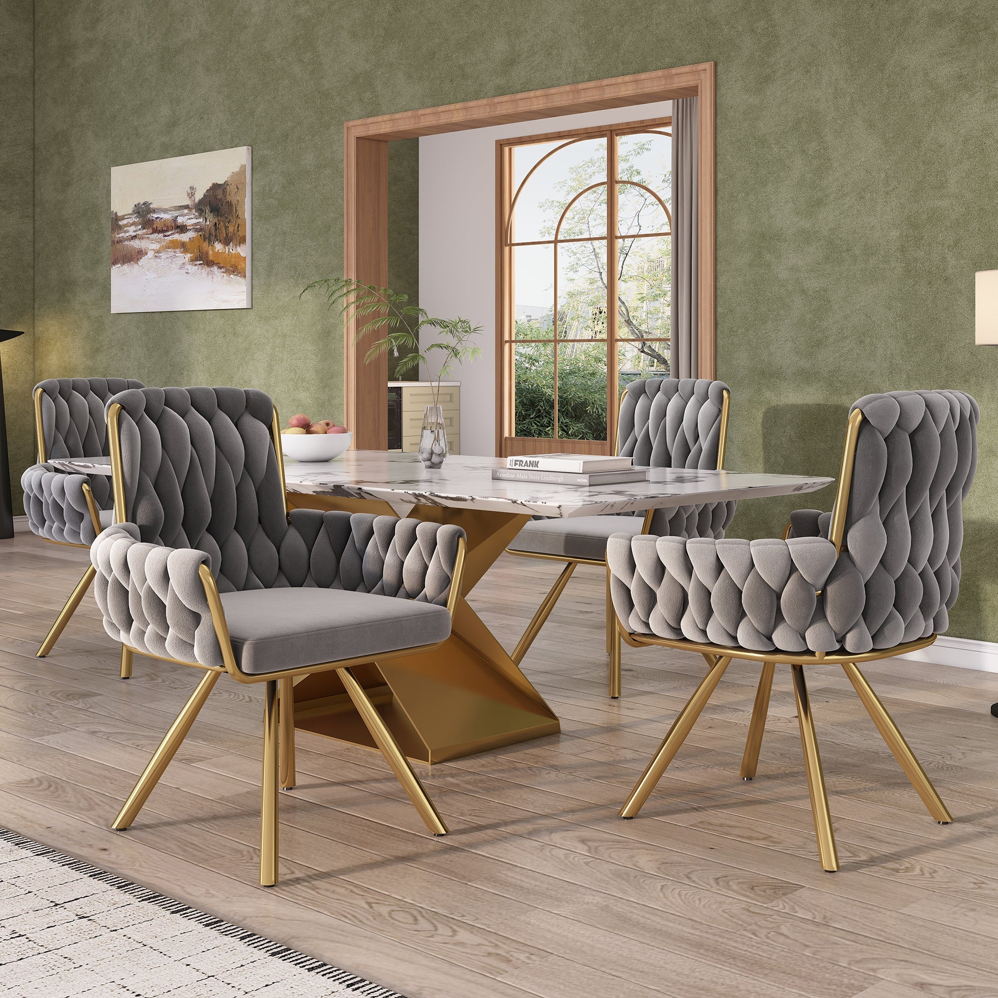 Set of 2, velvet dining chair, Armchair, single luxurious living room and bedroom swivel chair, Leisure swivel chair with four metal support legs, Gray - Image 2