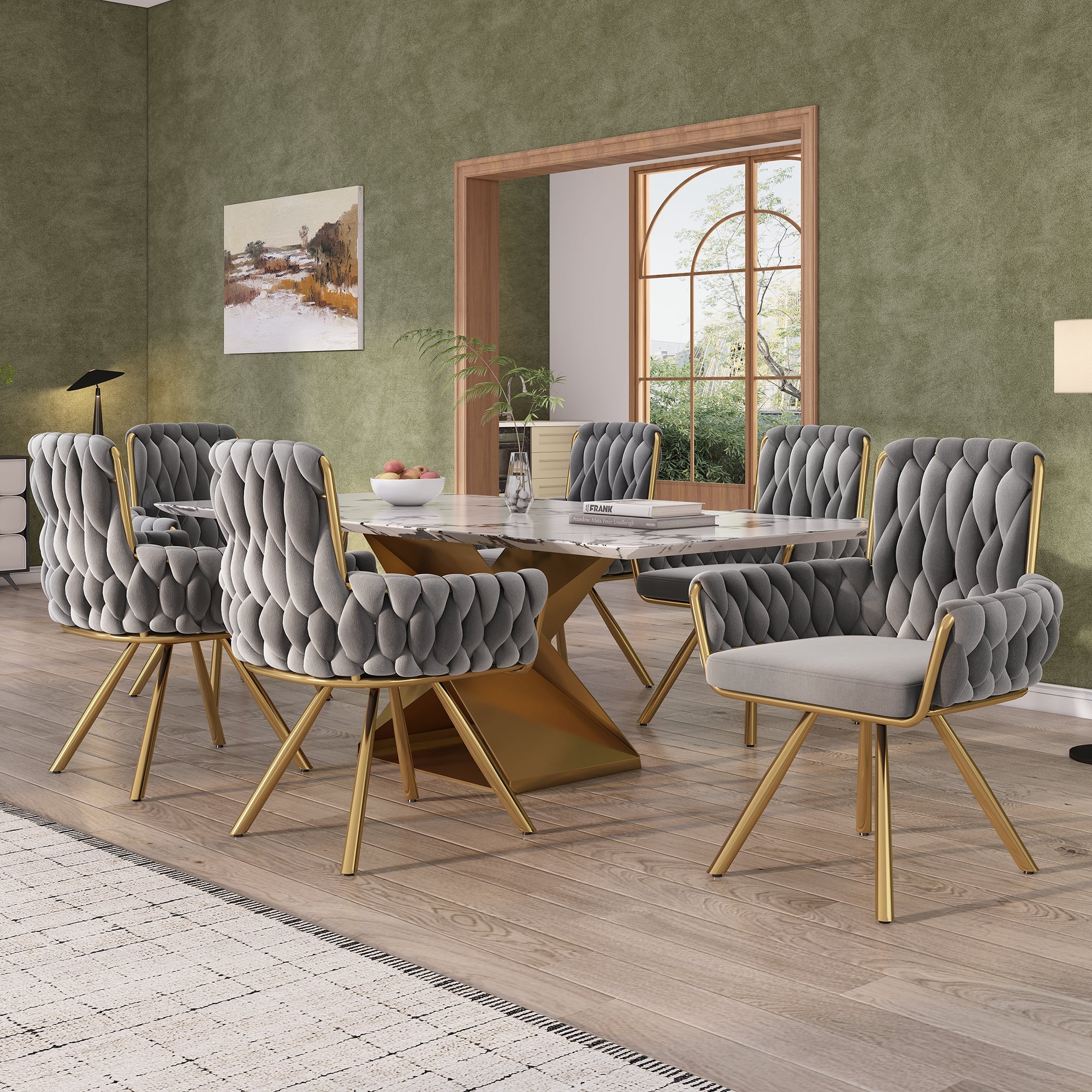 Set of 2, velvet dining chair, Armchair, single luxurious living room and bedroom swivel chair, Leisure swivel chair with four metal support legs, Gray - Image 3