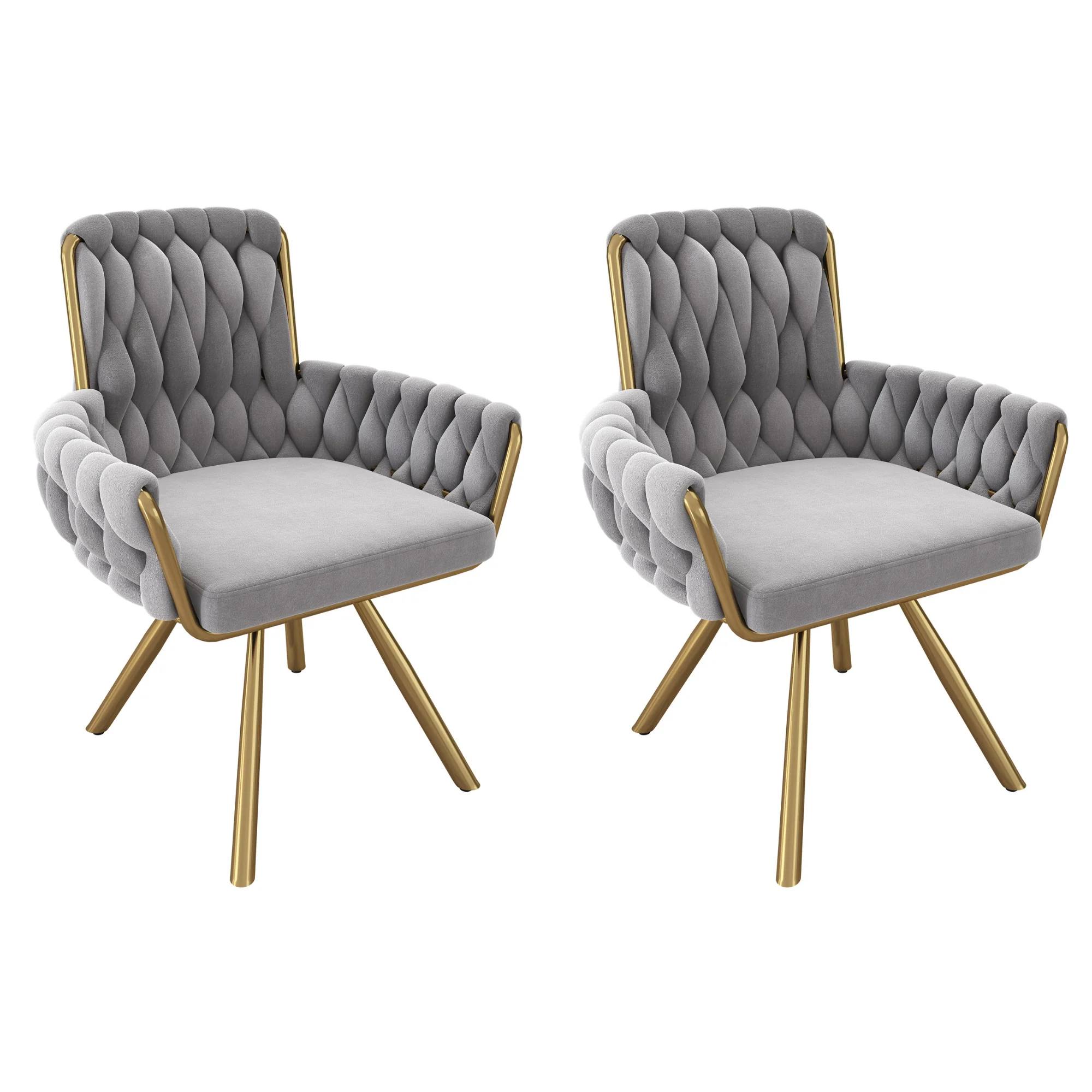 Set of 2, velvet dining chair, Armchair, single luxurious living room and bedroom swivel chair, Leisure swivel chair with four metal support legs, Gray - Image 5