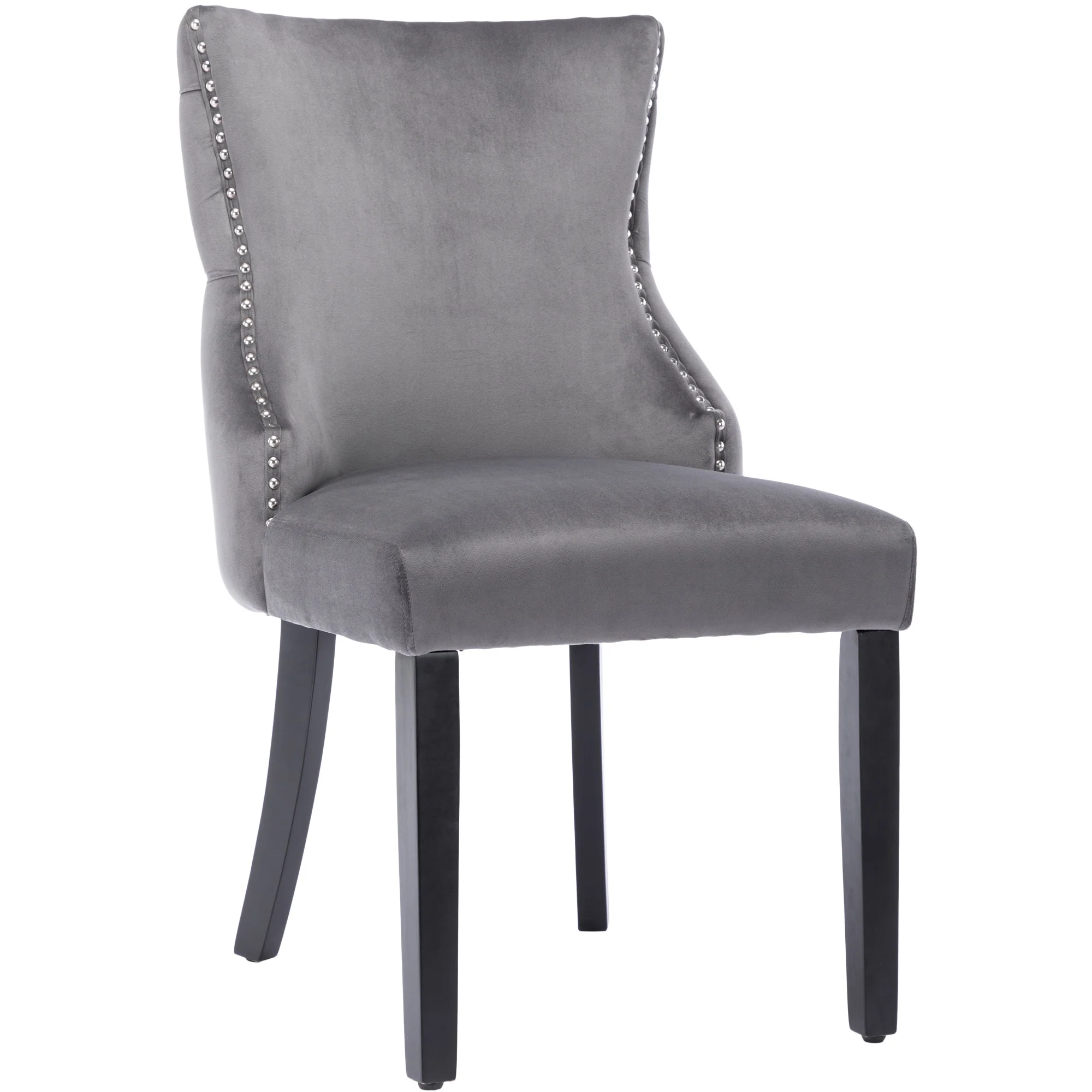 Set of 4 Dining Chairs, Button Tufted 4-Leg Solid Wood Frame, Grey Velvet - Image 10