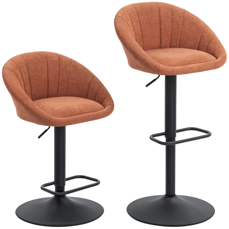 Set of Two Relaxed Tub Bar Stools Swivel Adjustable Height, Orange - Image 2