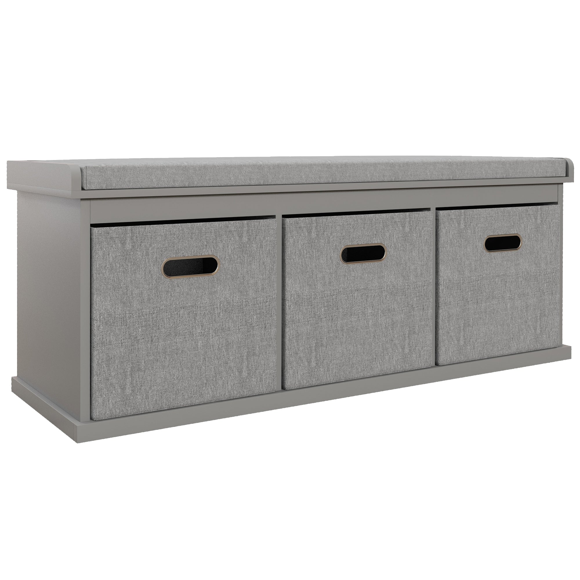 Shoe Storage Bench Three-Drawer Padded Top Grey - Image 2