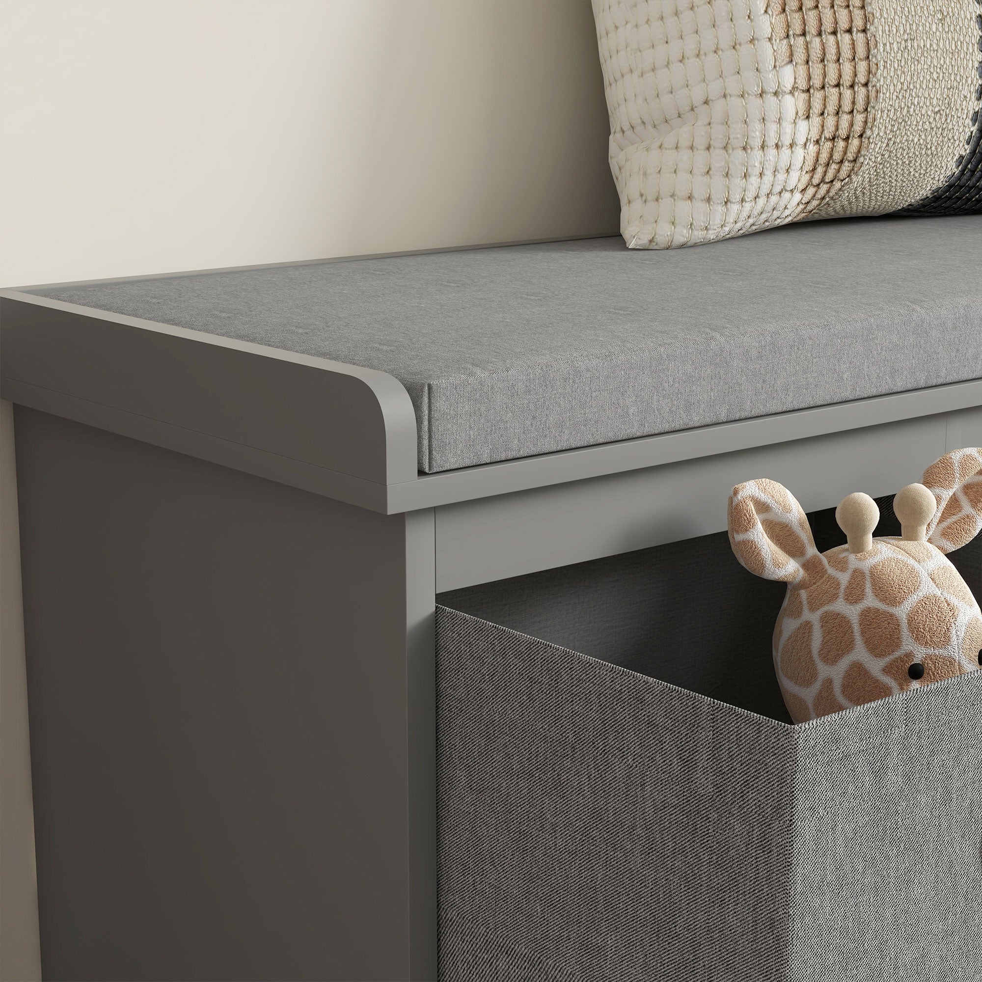 Shoe Storage Bench Three-Drawer Padded Top Grey - Image 7