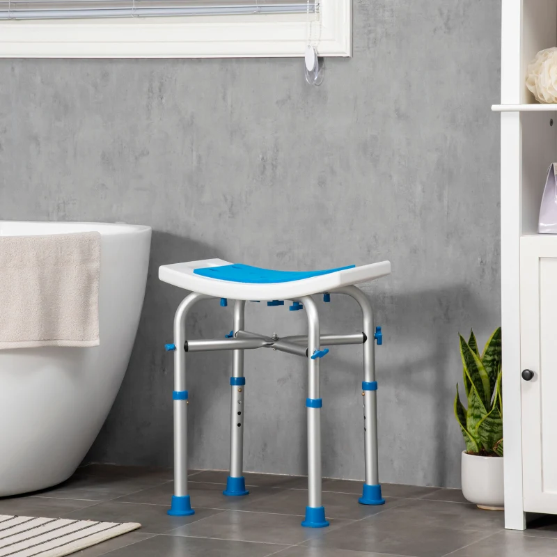 Shower/Bath Stool Adjustable Height Compact Aluminium Frame Blue