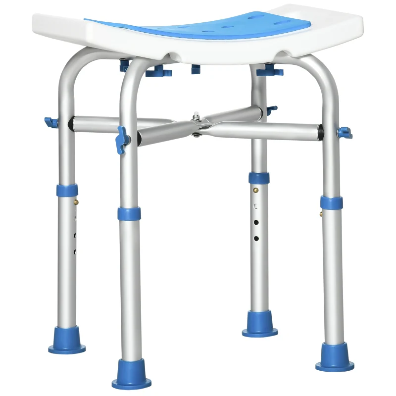 Shower/Bath Stool Adjustable Height Compact Aluminium Frame Blue - Image 2
