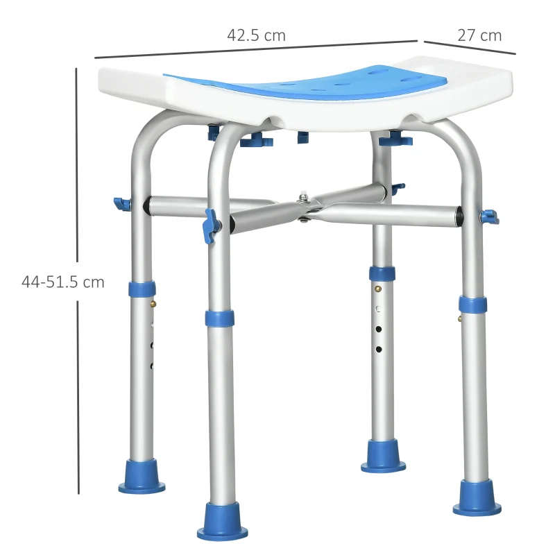 Shower/Bath Stool Adjustable Height Compact Aluminium Frame Blue - Image 3