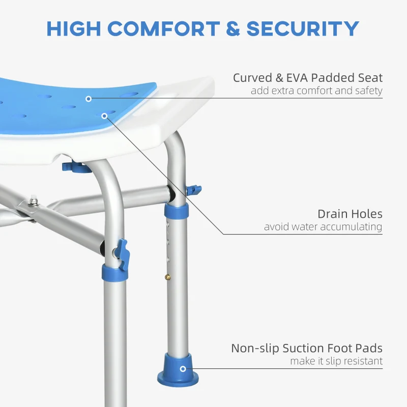 Shower/Bath Stool Adjustable Height Compact Aluminium Frame Blue - Image 4