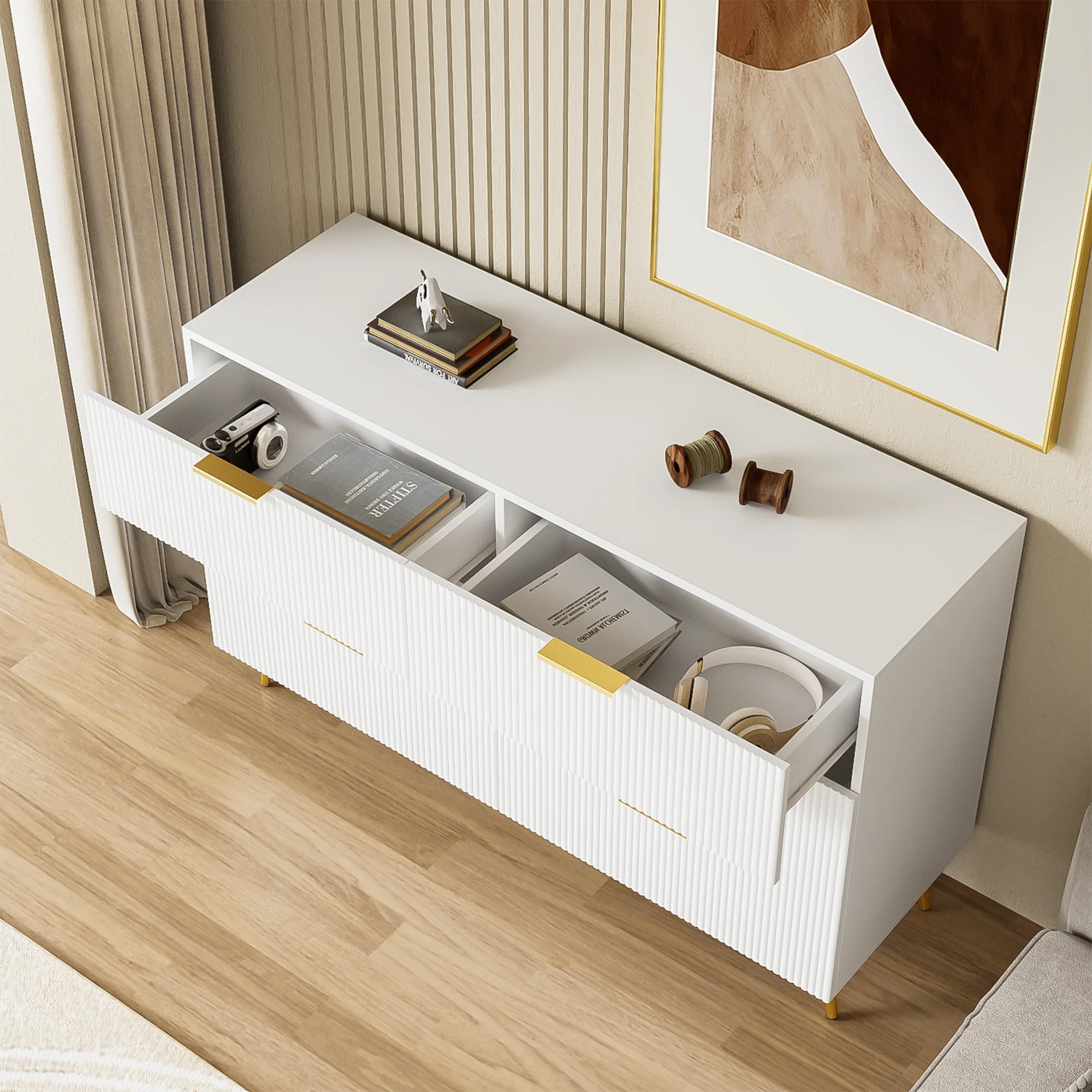 Sideboard - Modern Design Chest of Drawers, Golden Handles - Image 3