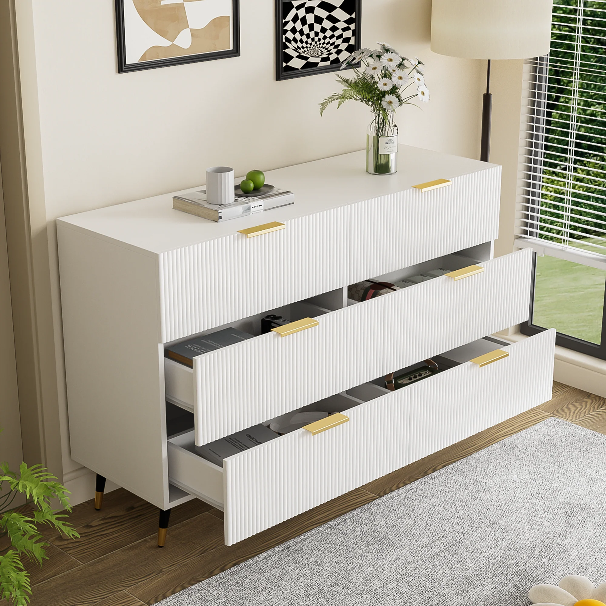 Sideboard - Modern Design Chest of Drawers, Golden Handles - Image 4