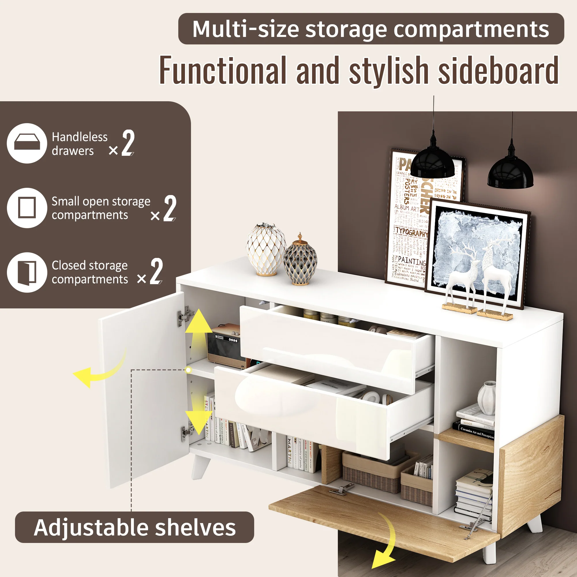 Sideboard, Storage, High-Gloss White Wood - Image 10
