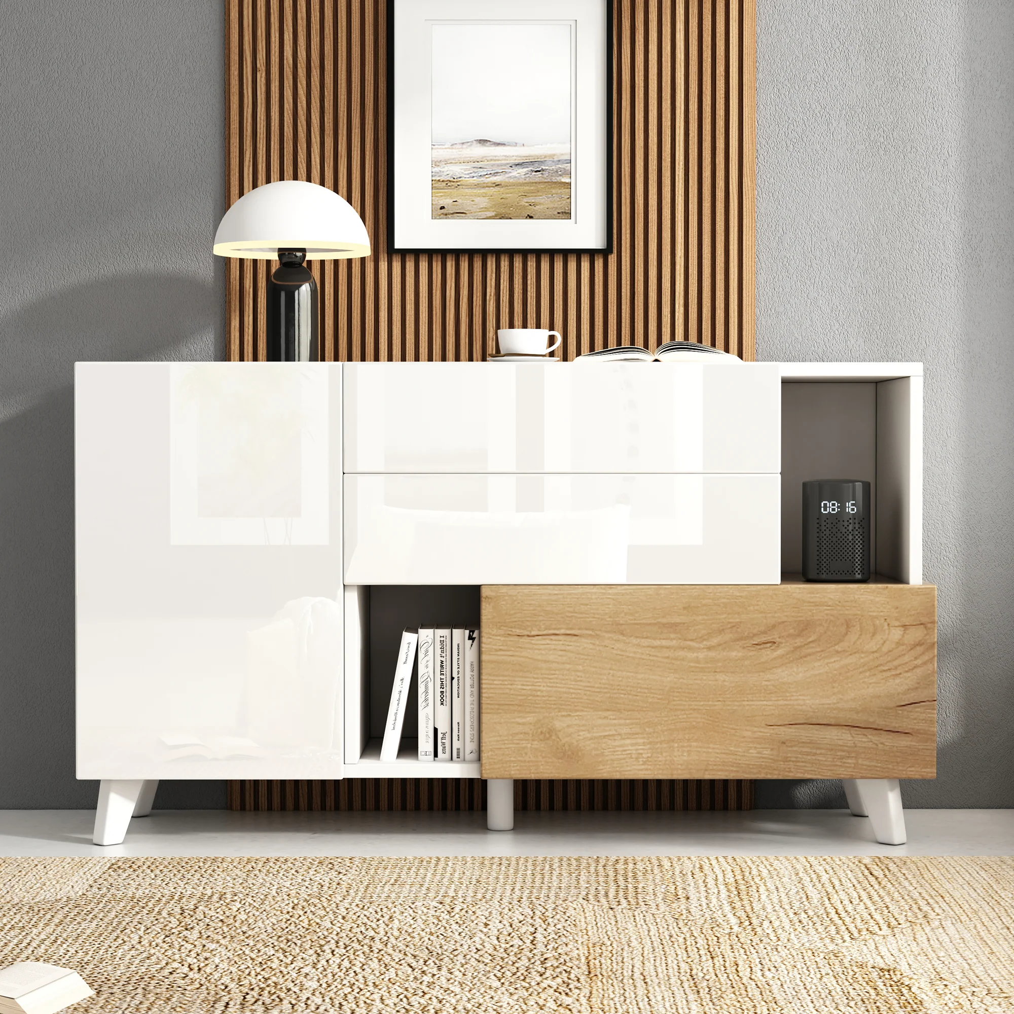 Sideboard, Storage, High-Gloss White Wood - Image 7