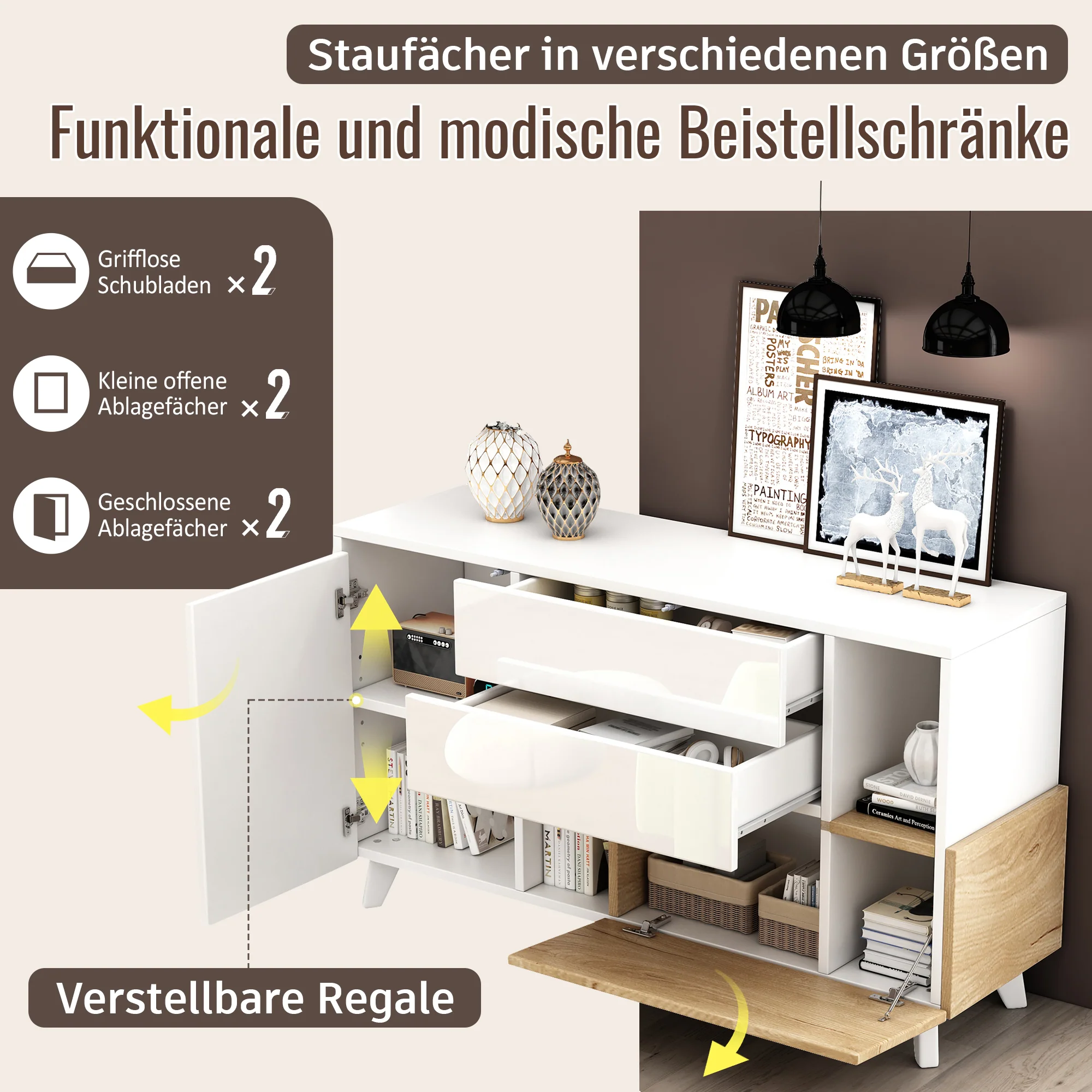 Sideboard, Storage, High-Gloss White Wood - Image 9