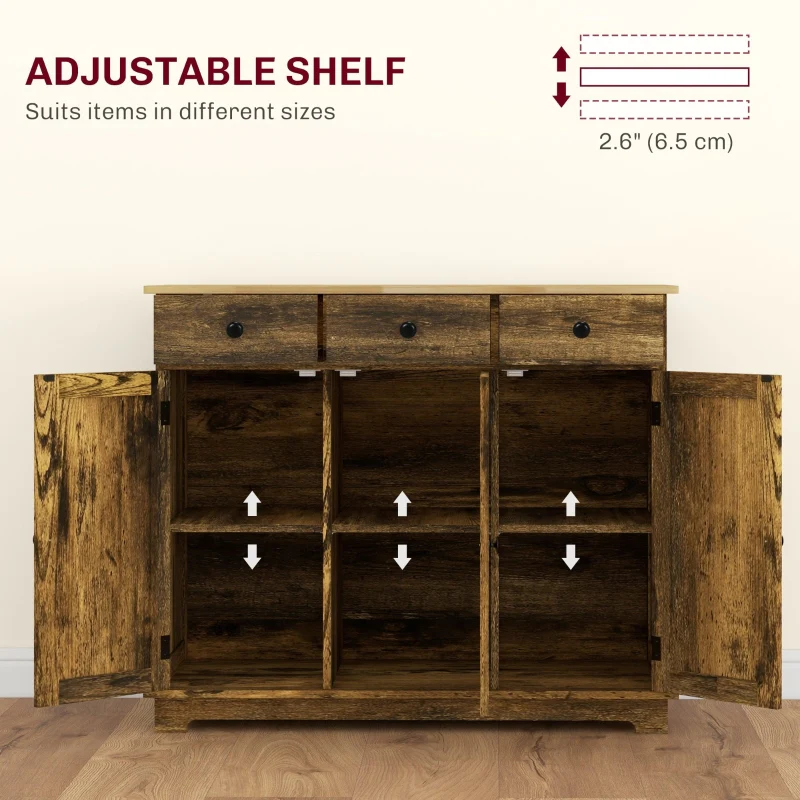 Sideboard with Adjustable Shelves Rubberwood Top, Rustic Brown - Image 5
