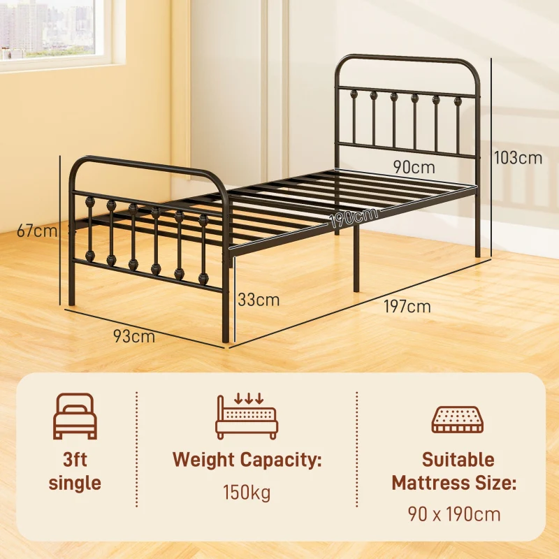 Single Minimalistic Bed Frame, Metal, Black - Image 3