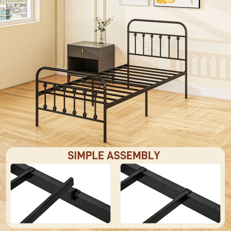 Single Minimalistic Bed Frame, Metal, Black - Image 6