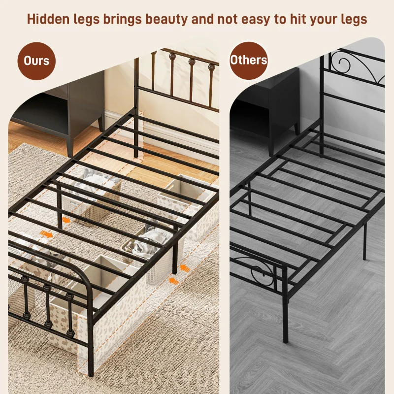 Single Minimalistic Bed Frame, Metal, Black - Image 7