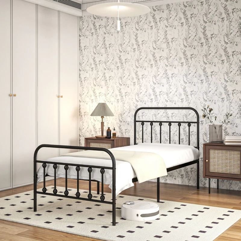 Single Minimalistic Bed Frame, Metal, Black - Image 8