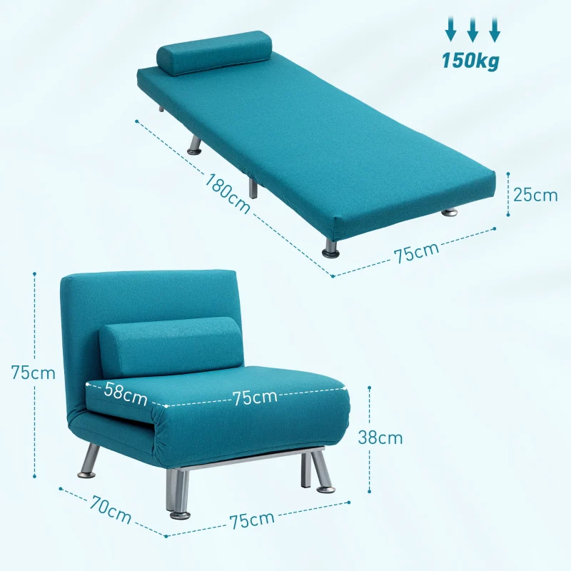 Single Sleeper Chair - Linen-Feel, Dark Blue - Image 3