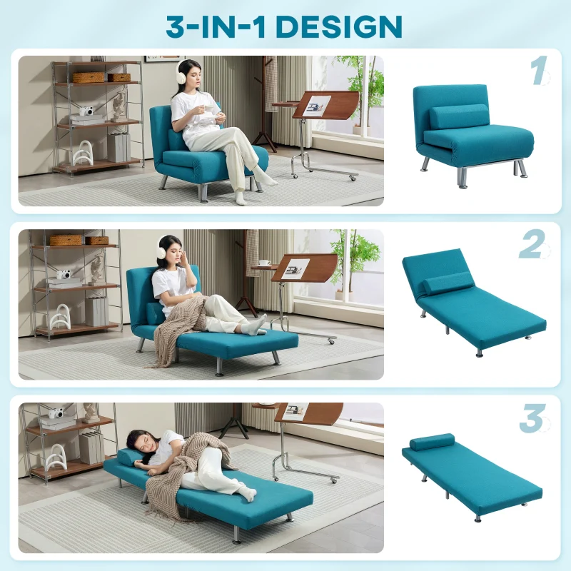 Single Sleeper Chair - Linen-Feel, Dark Blue - Image 4