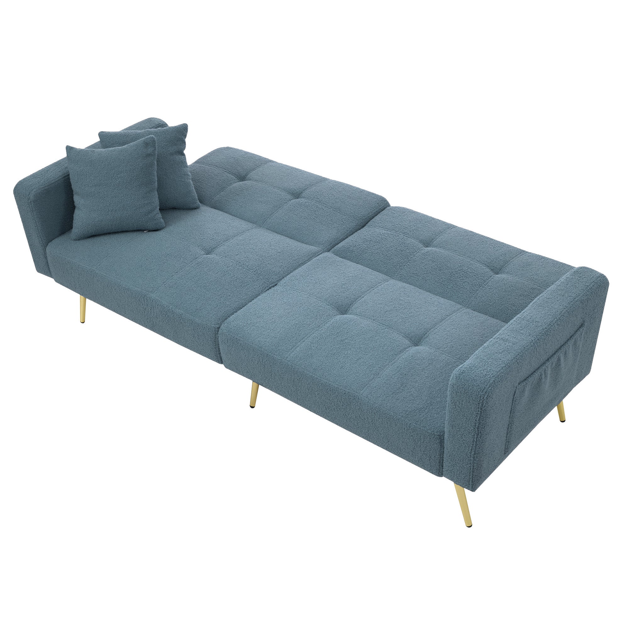 Sleeper Sofa with Adjustable Angle and Side Pockets, Smog Blue Sherpa - Image 10