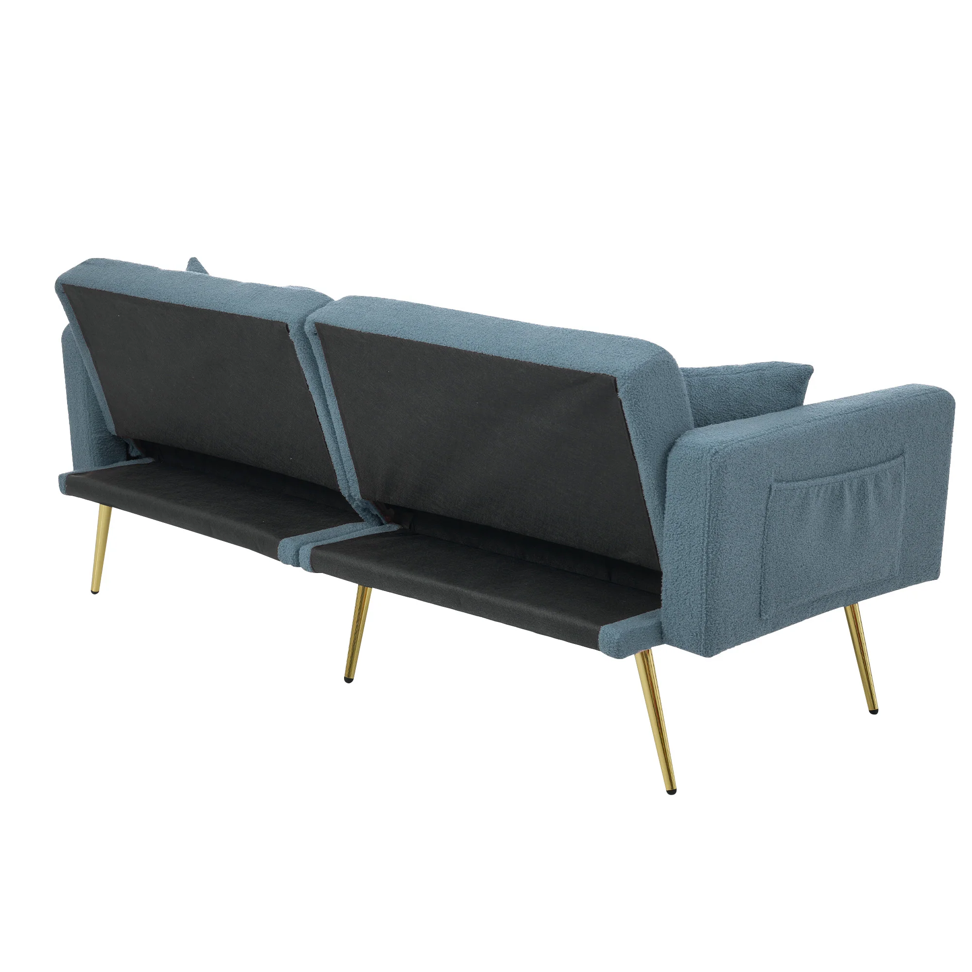 Sleeper Sofa with Adjustable Angle and Side Pockets, Smog Blue Sherpa - Image 8