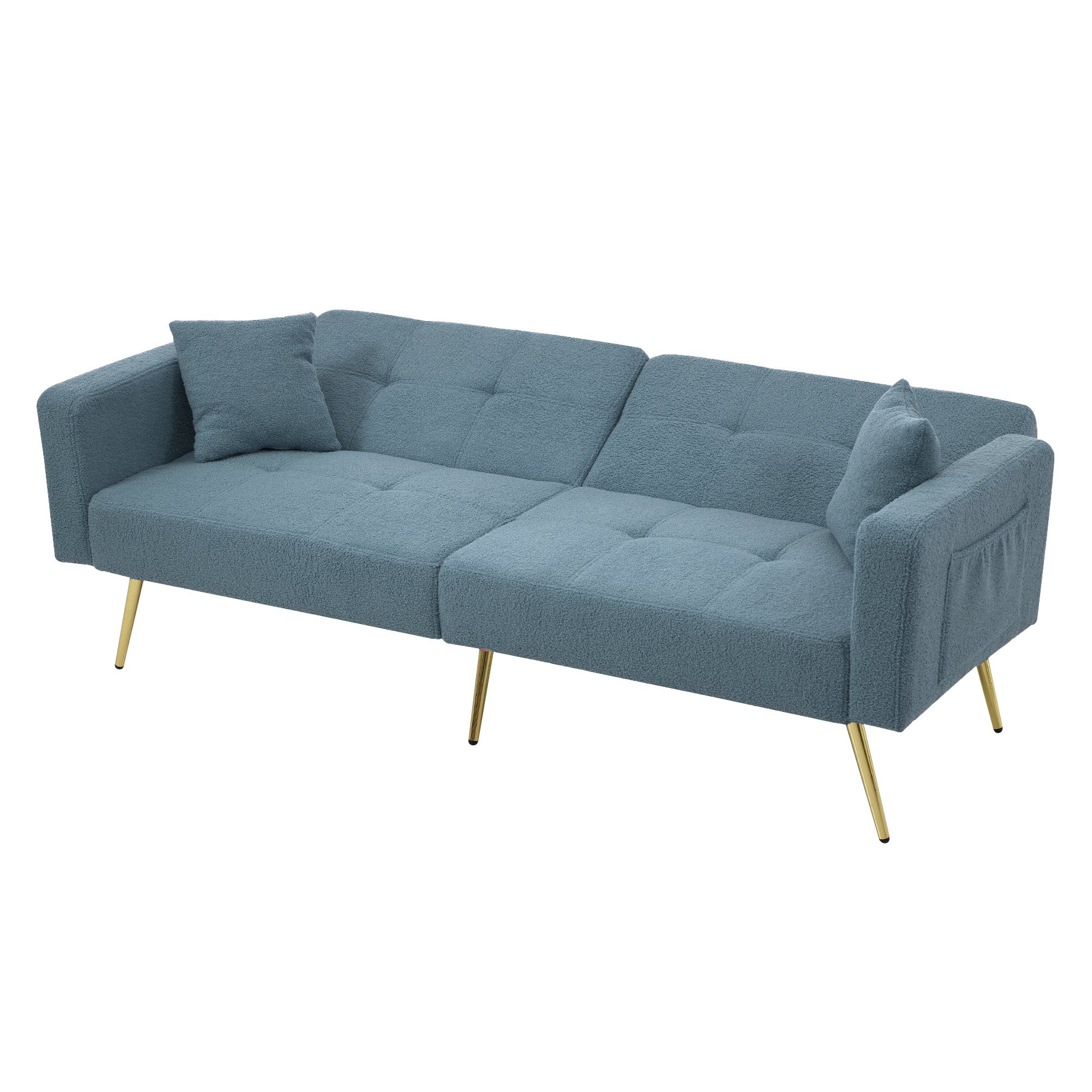 Sleeper Sofa with Adjustable Angle and Side Pockets, Smog Blue Sherpa - Image 9