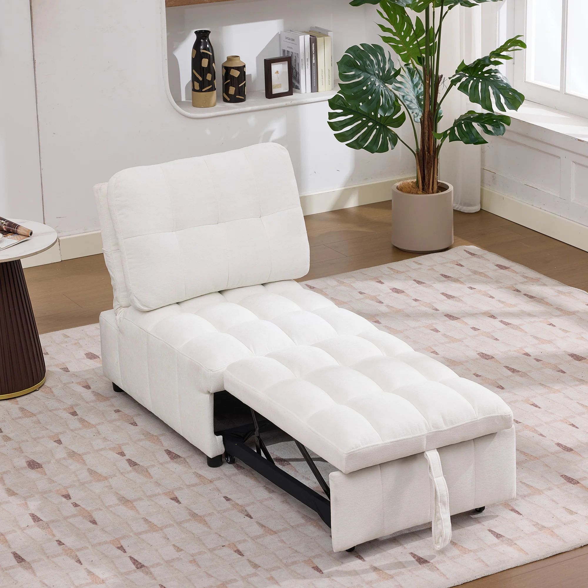 Sleeper Sofa with Adjustable Backrest and Foldable Pull-Out Design, White