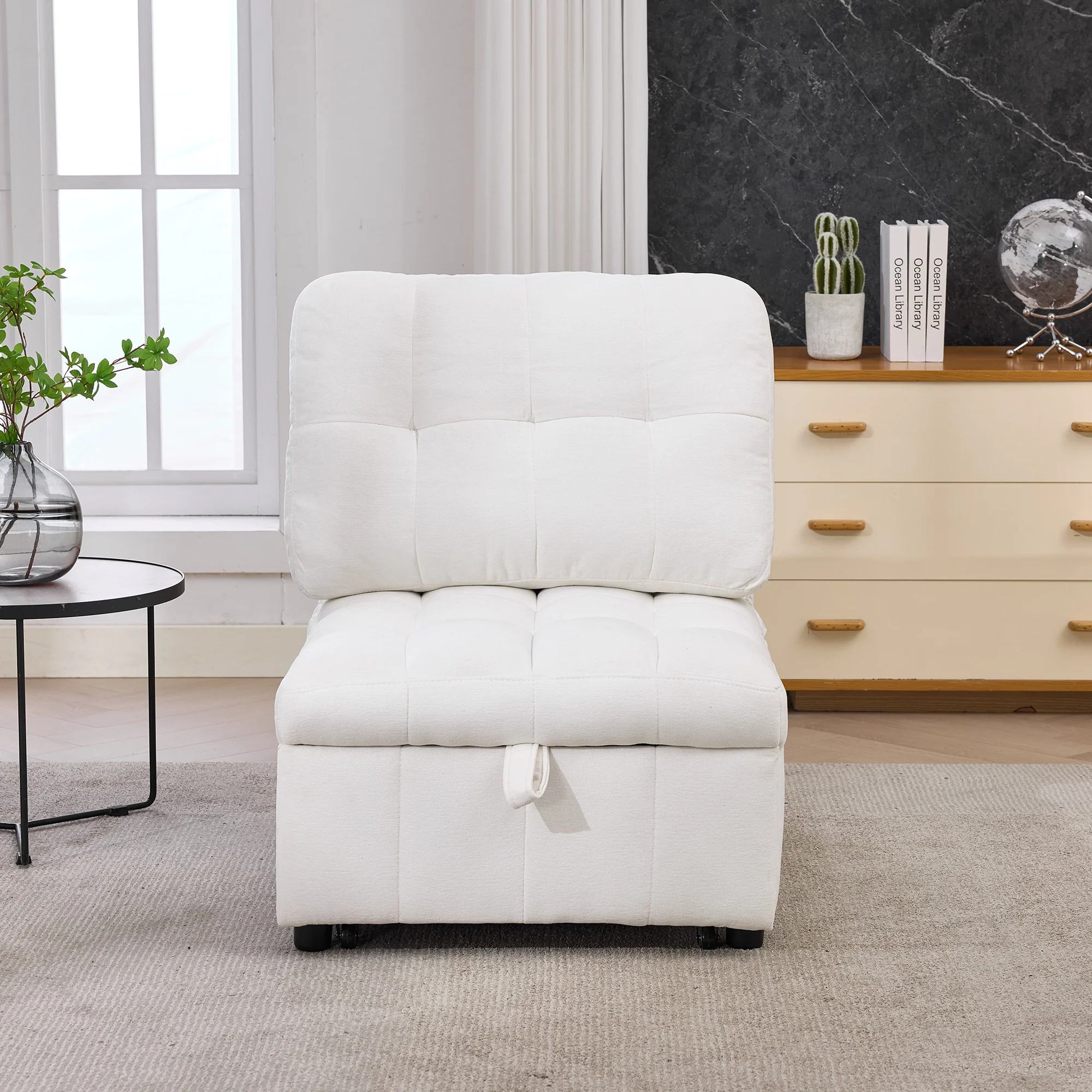 Sleeper Sofa with Adjustable Backrest and Foldable Pull-Out Design, White - Image 2