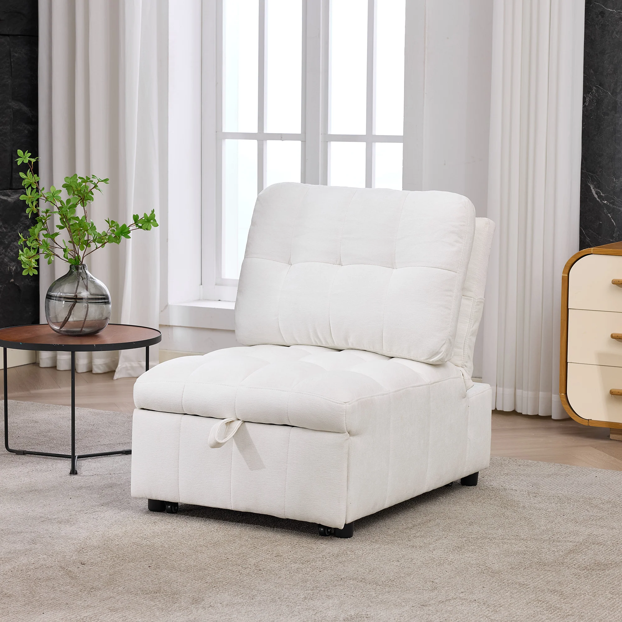 Sleeper Sofa with Adjustable Backrest and Foldable Pull-Out Design, White - Image 3