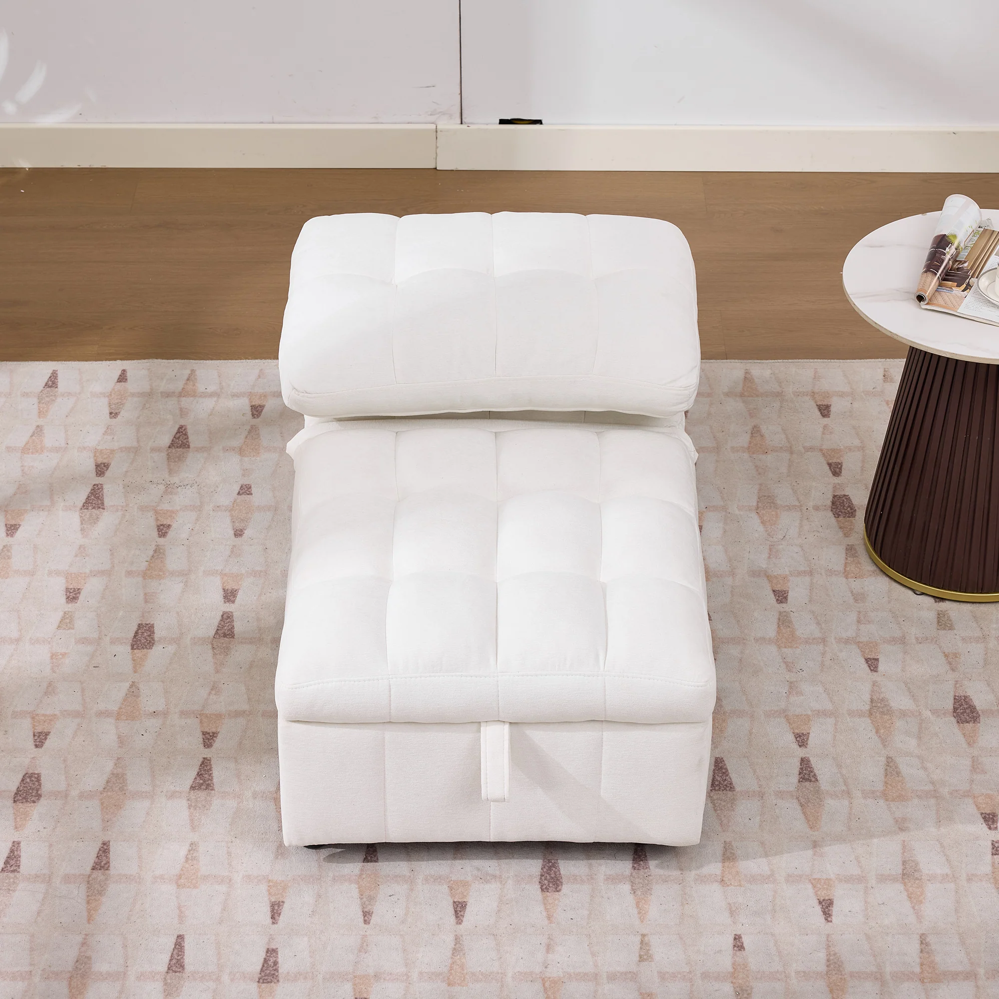 Sleeper Sofa with Adjustable Backrest and Foldable Pull-Out Design, White - Image 4