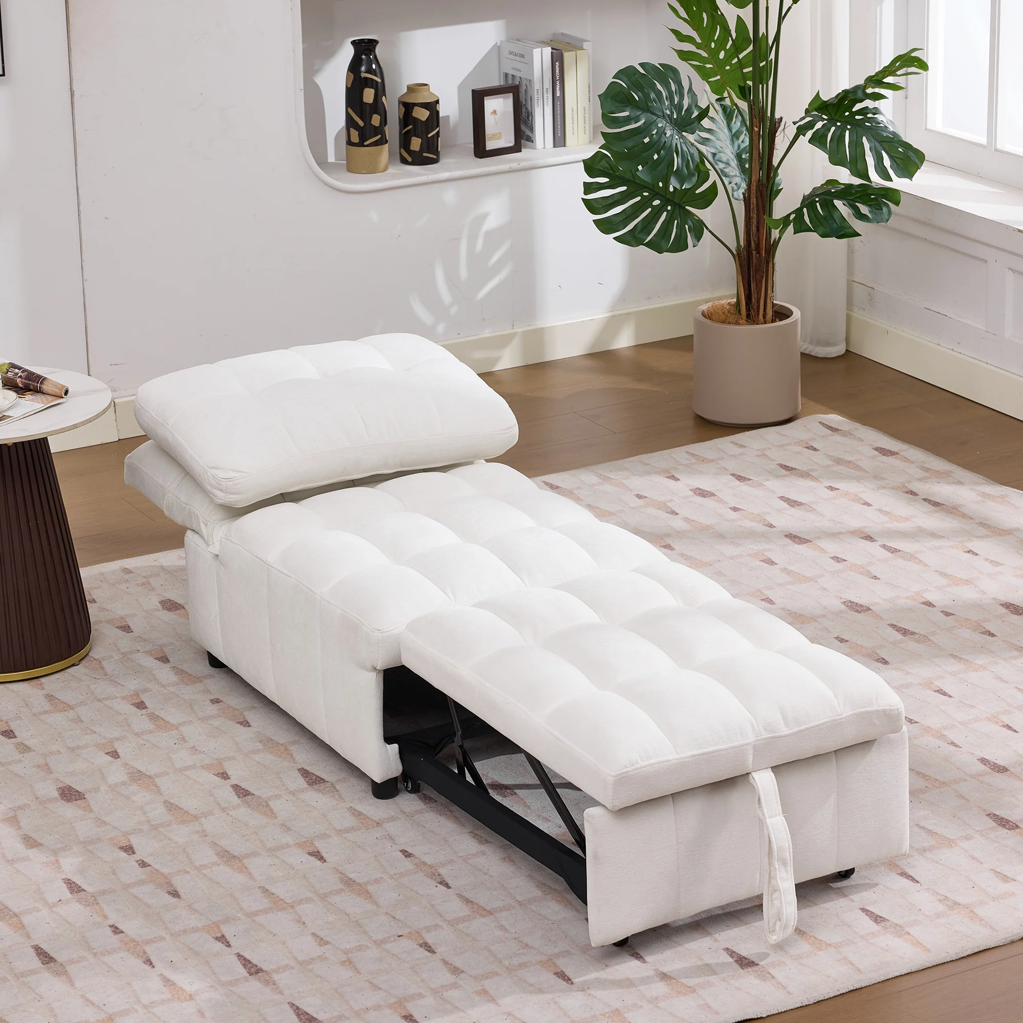 Sleeper Sofa with Adjustable Backrest and Foldable Pull-Out Design, White - Image 5