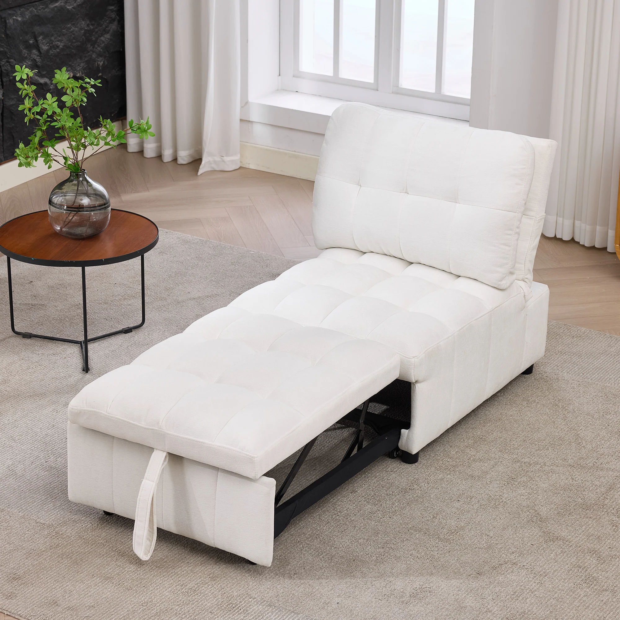 Sleeper Sofa with Adjustable Backrest and Foldable Pull-Out Design, White - Image 6