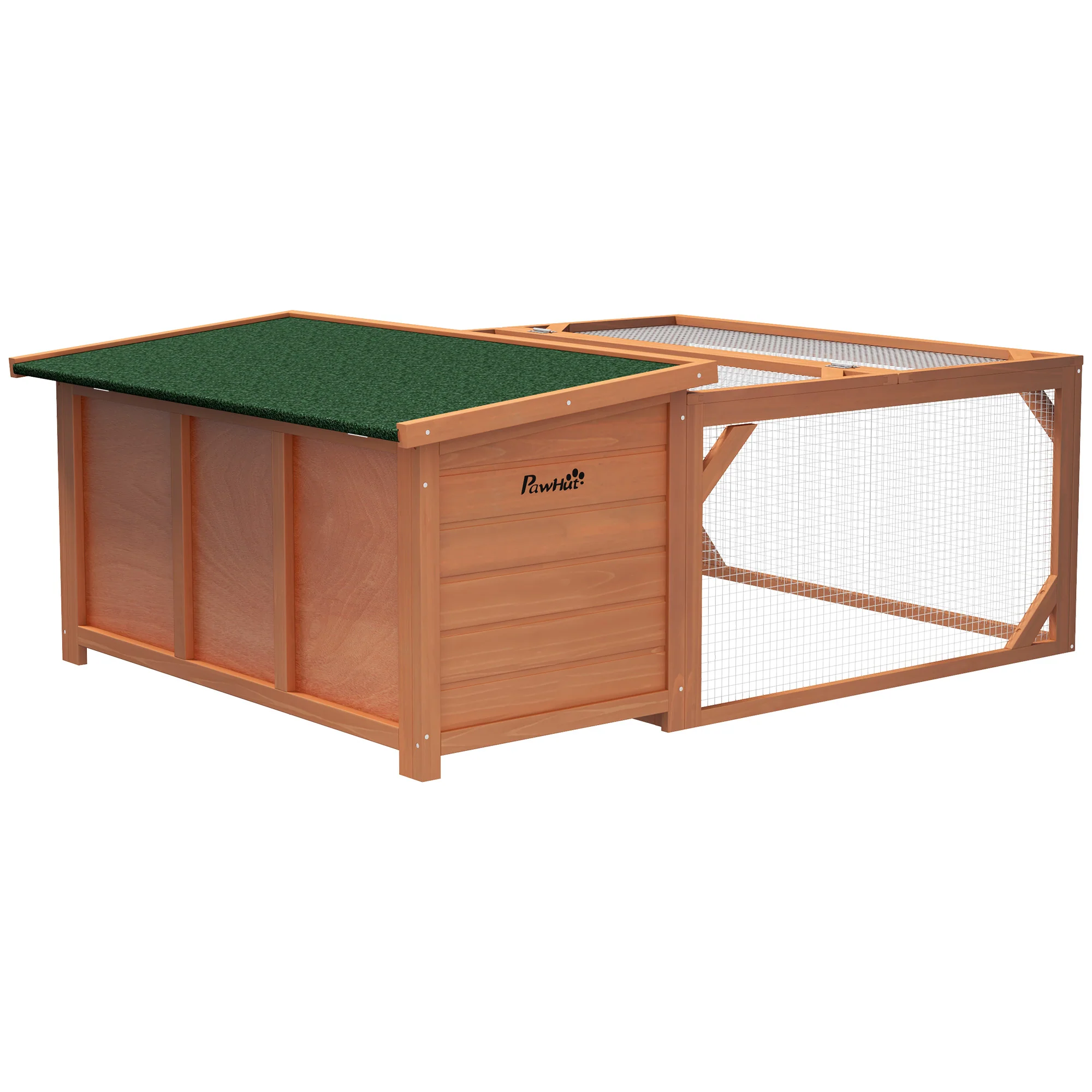 Small Animal Hutch, Dwarf Rabbit Hutch with Asphalt Roof, Fir Wood Orange and Green - Image 2