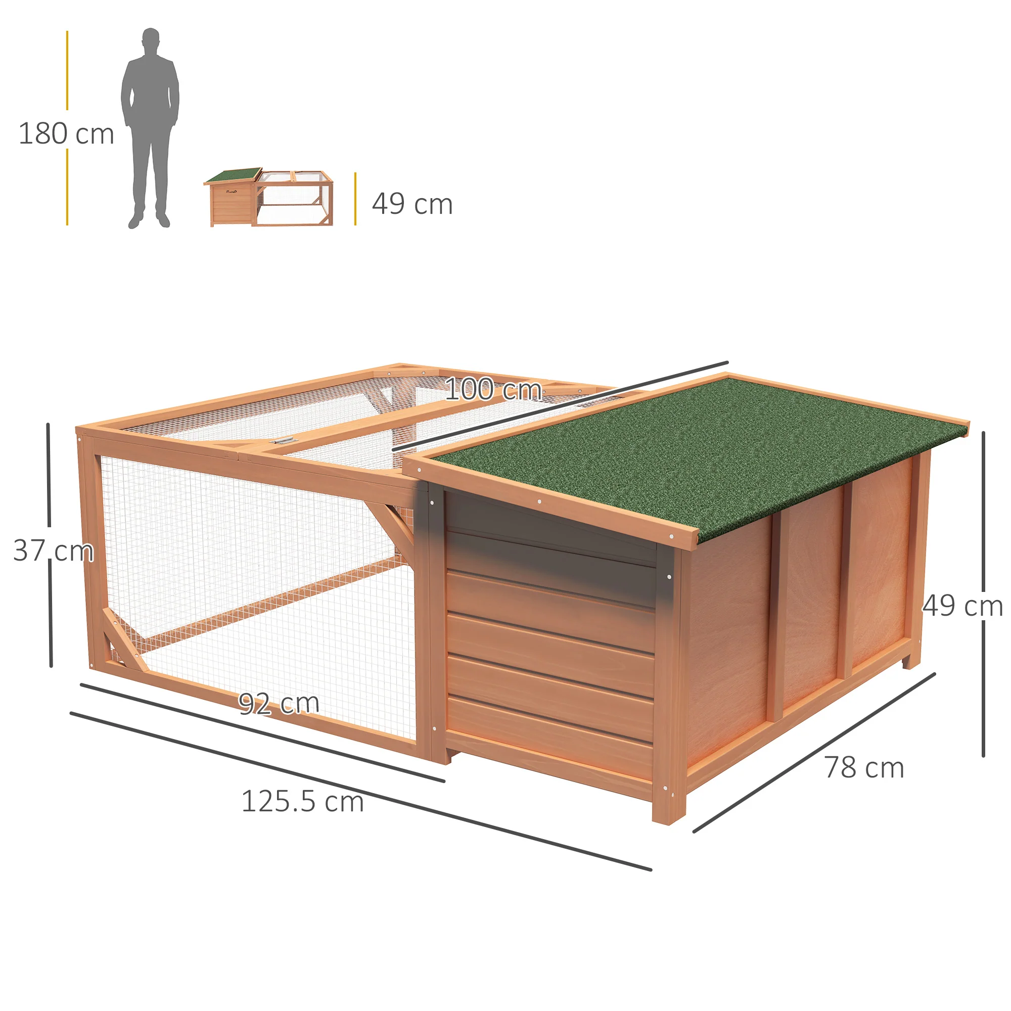 Small Animal Hutch, Dwarf Rabbit Hutch with Asphalt Roof, Fir Wood Orange and Green - Image 3