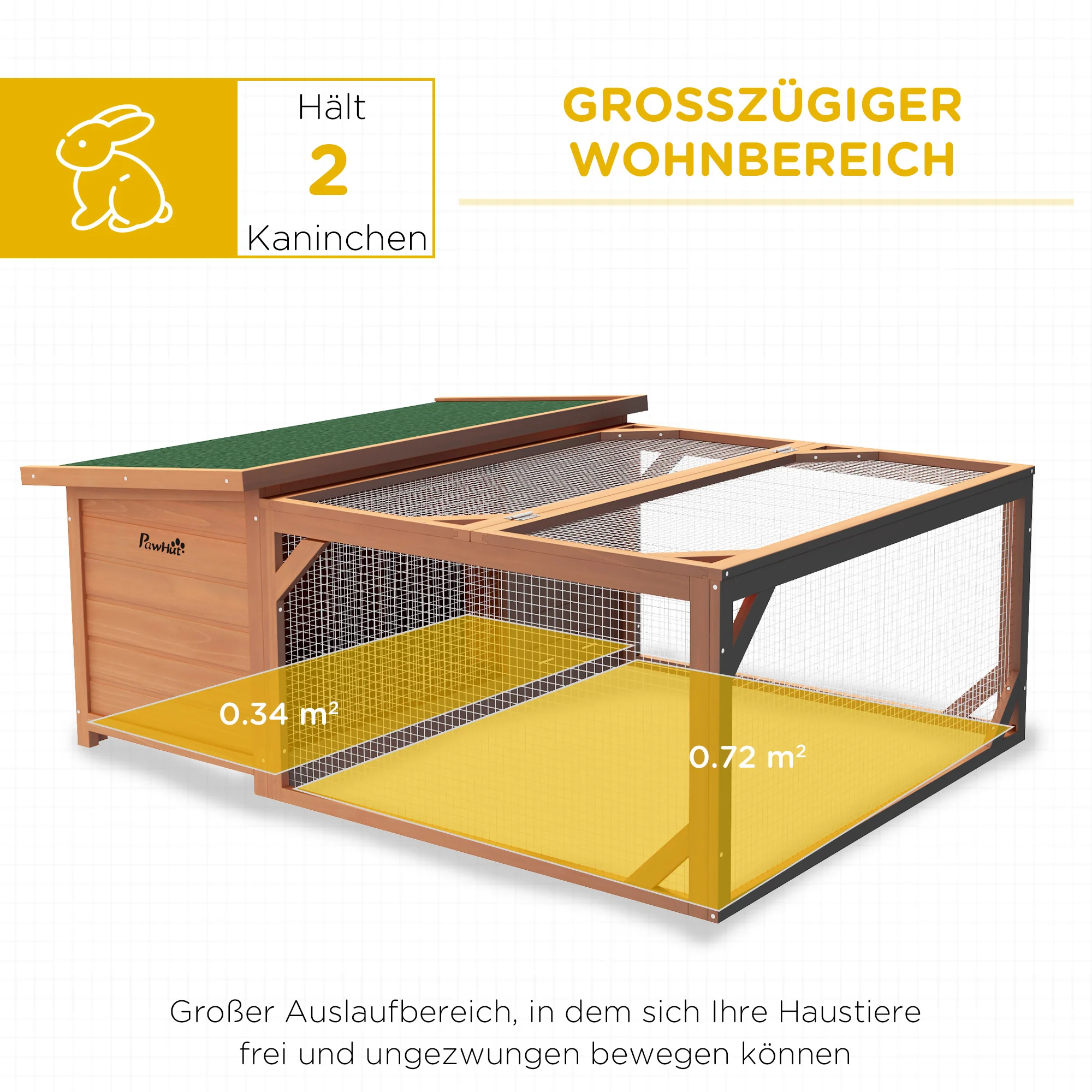 Small Animal Hutch, Dwarf Rabbit Hutch with Asphalt Roof, Fir Wood Orange and Green - Image 4