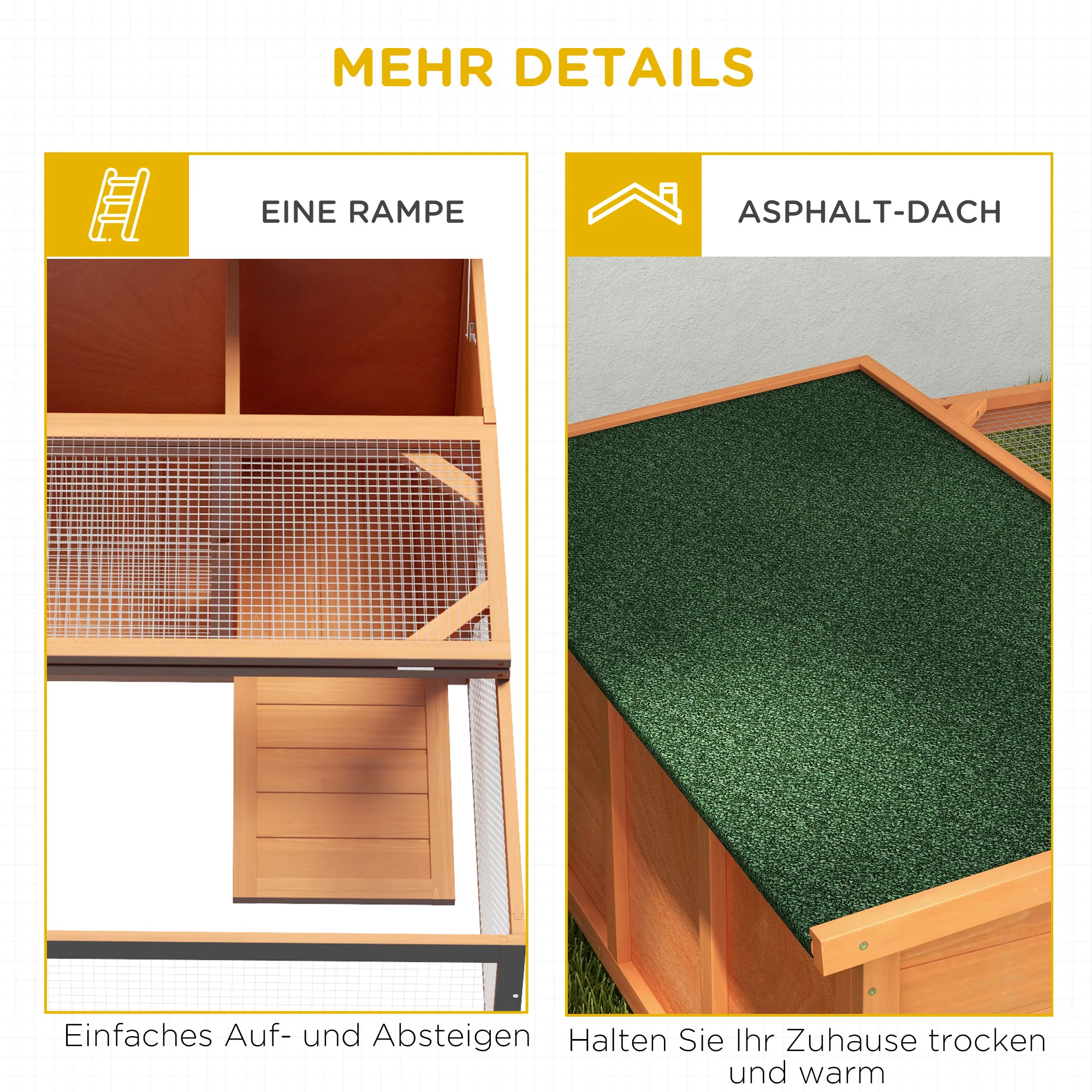 Small Animal Hutch, Dwarf Rabbit Hutch with Asphalt Roof, Fir Wood Orange and Green - Image 6