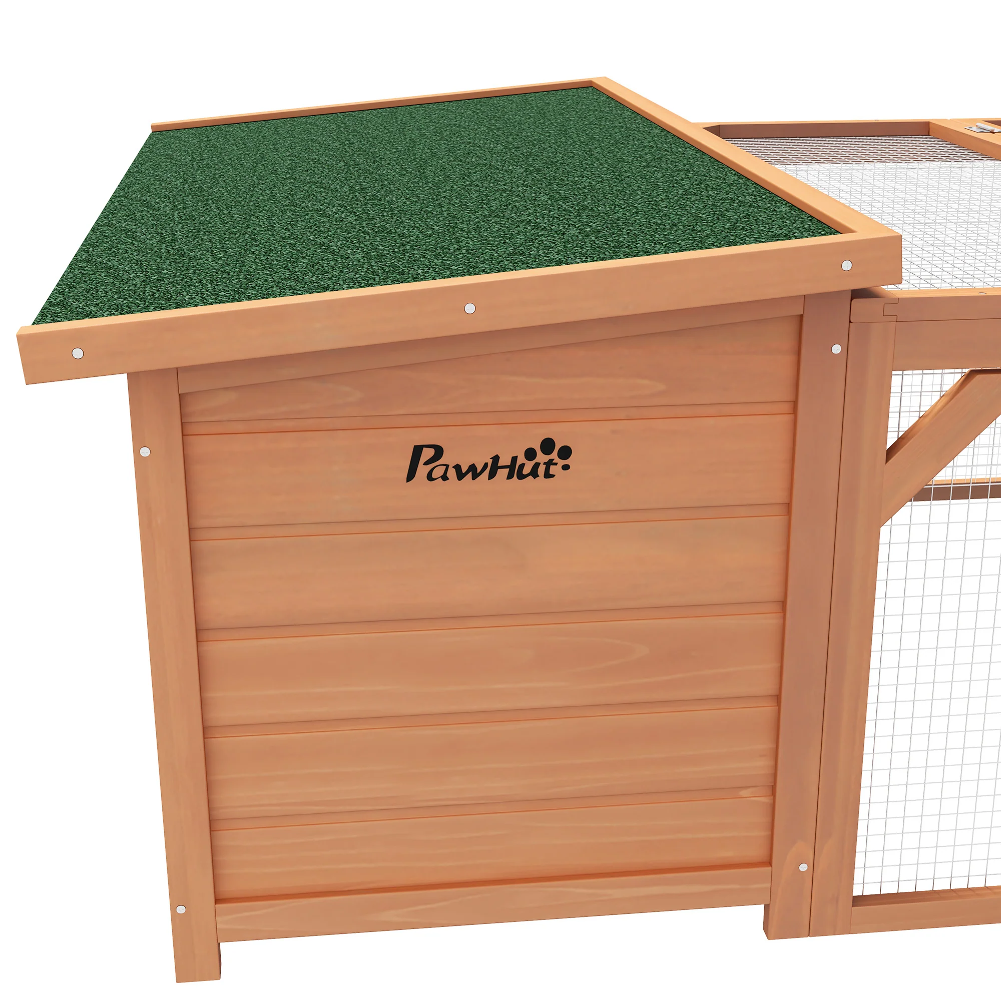 Small Animal Hutch, Dwarf Rabbit Hutch with Asphalt Roof, Fir Wood Orange and Green - Image 7