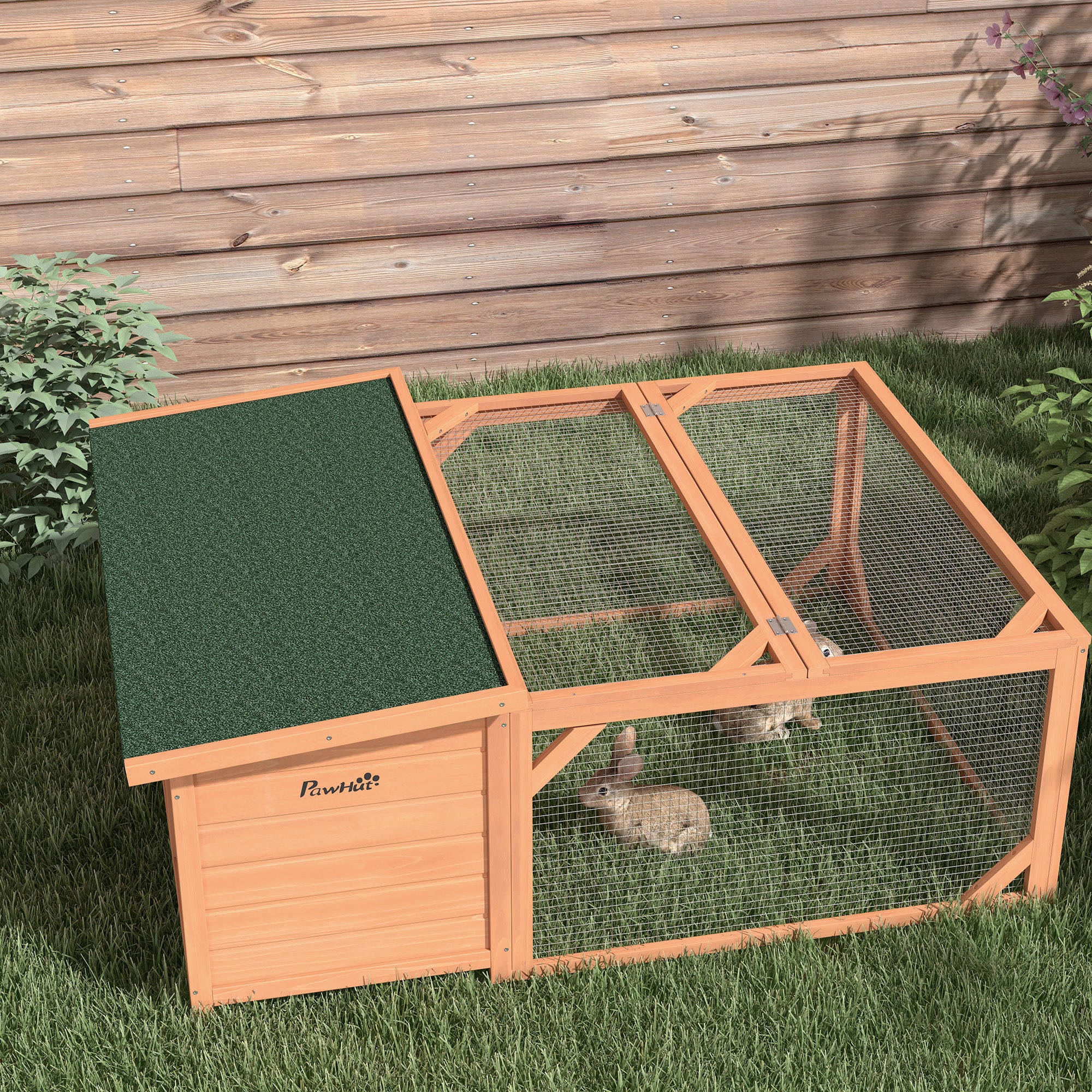 Small Animal Hutch, Dwarf Rabbit Hutch with Asphalt Roof, Fir Wood Orange and Green - Image 8