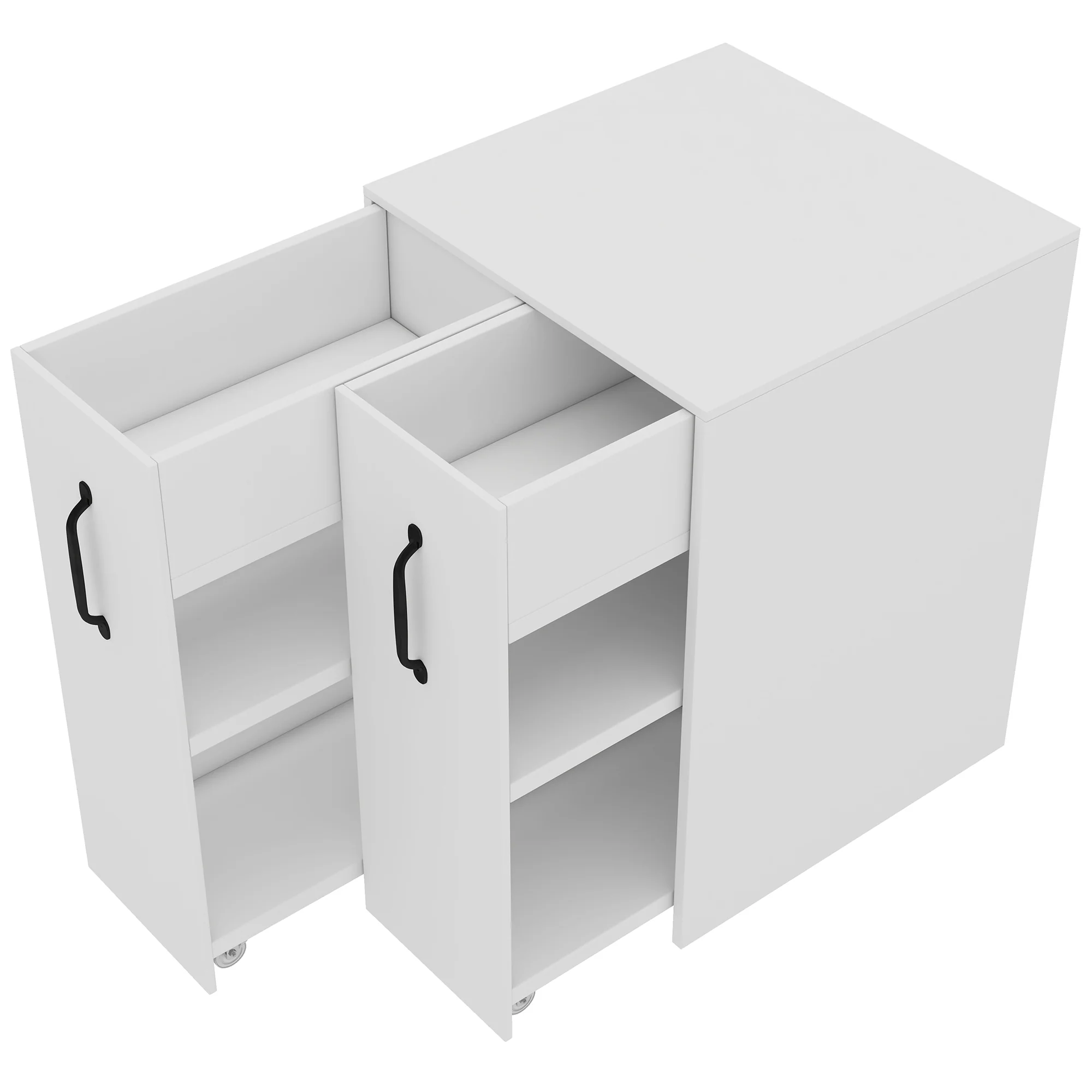 Small Bookcase with Wheels Extendable Reversible Shelves & Drawers - Image 8