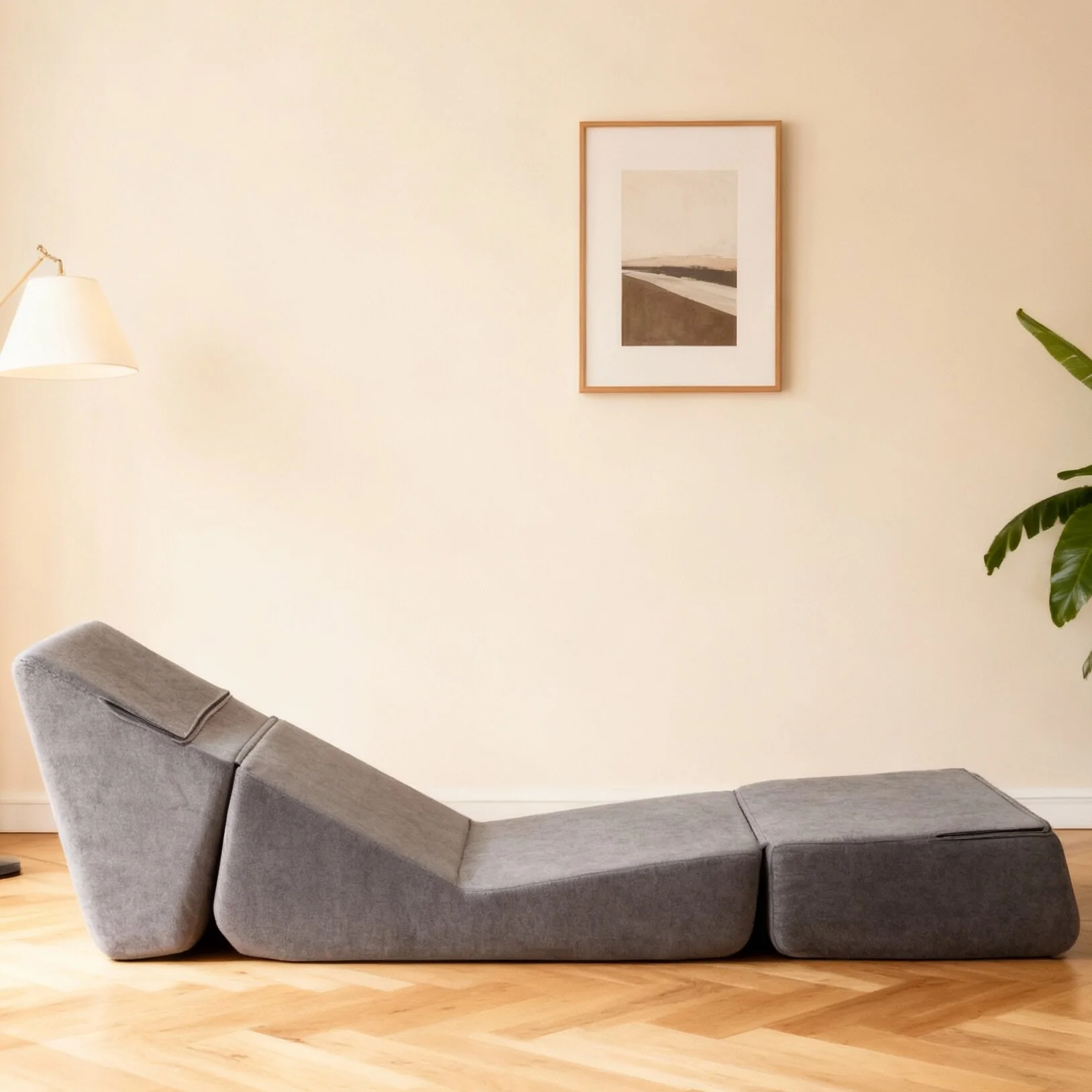 Small Sofa Bed, Foldable Chaise Lounge Foam Floor Sofa, Grey - Image 2
