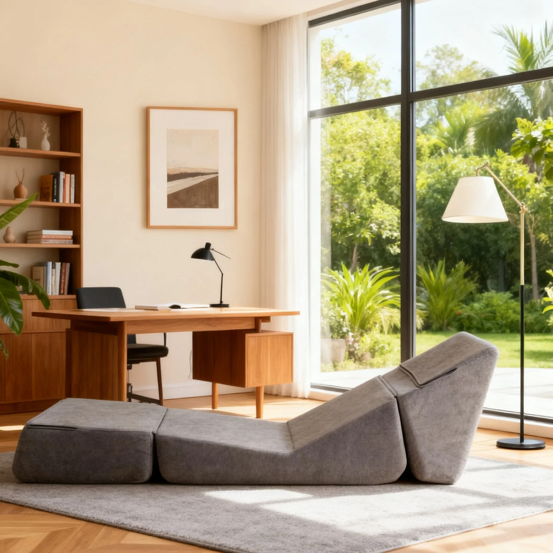 Small Sofa Bed, Foldable Chaise Lounge Foam Floor Sofa, Grey - Image 3
