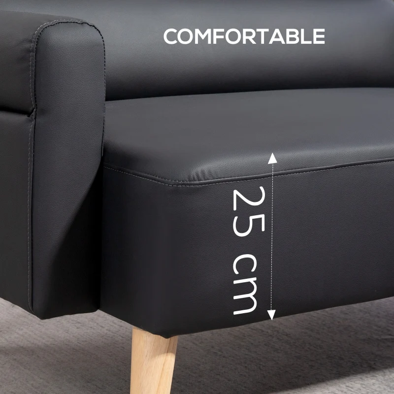 Small Sofa Settee 2 Seater Faux Leather Black - Image 3