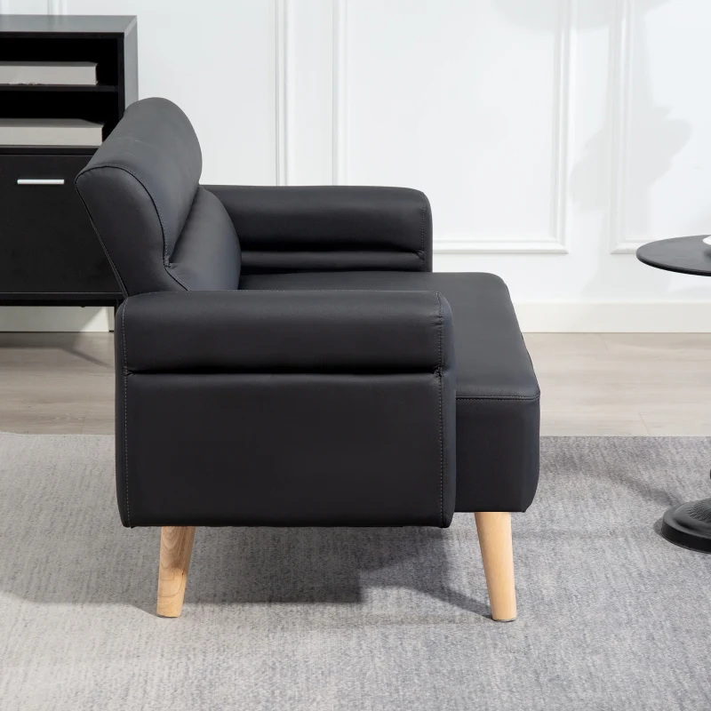 Small Sofa Settee 2 Seater Faux Leather Black - Image 7