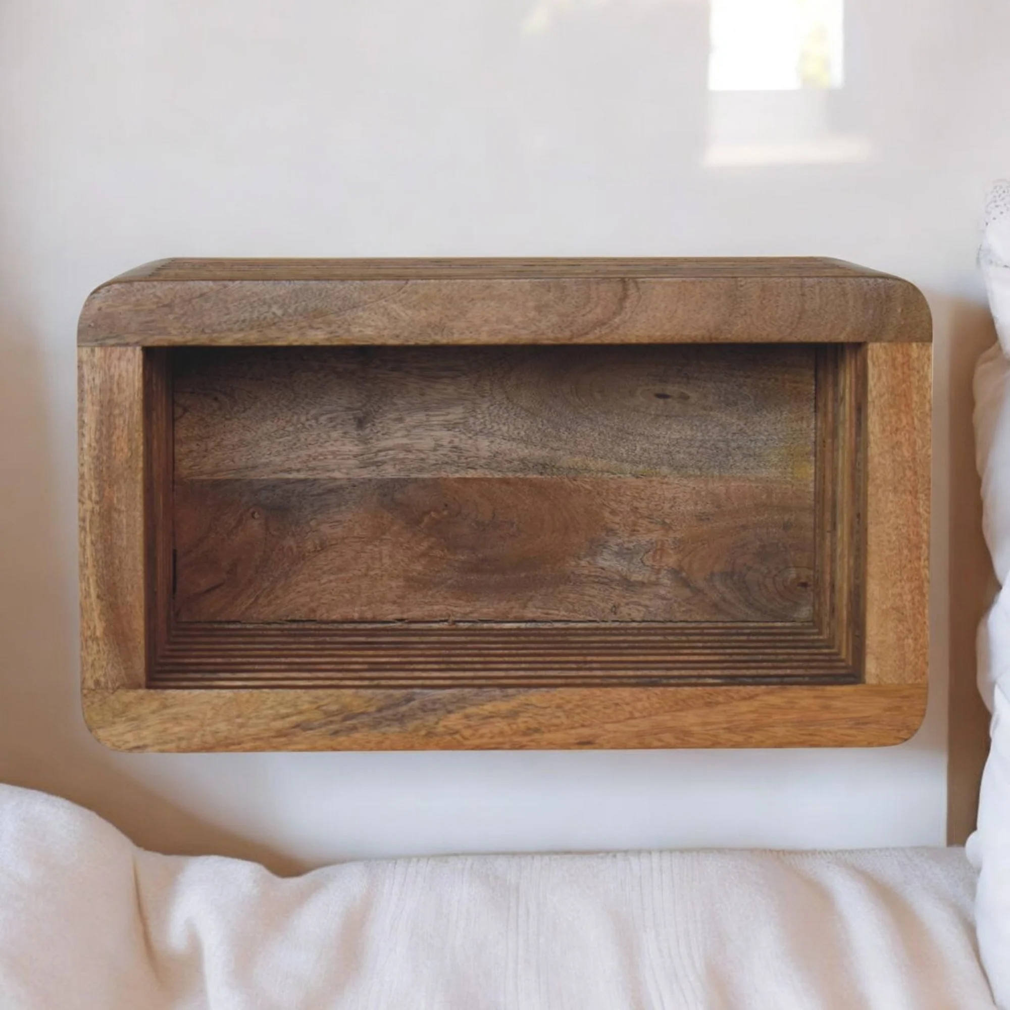 Soba Wall Mounted Bedside Open Slot Solid Wood Dark Brown