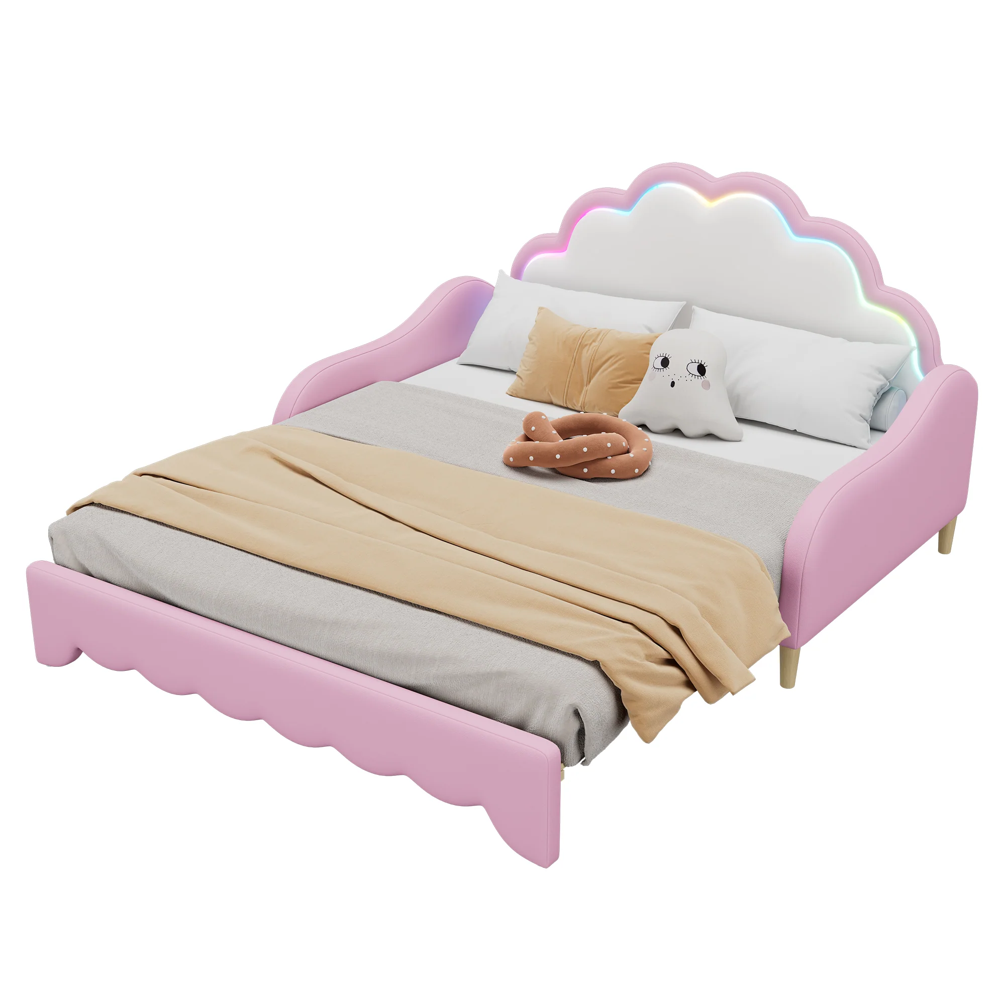 Sofa Bed 140x200cm Convertible Chasing Light Headboard - Pink - Image 7